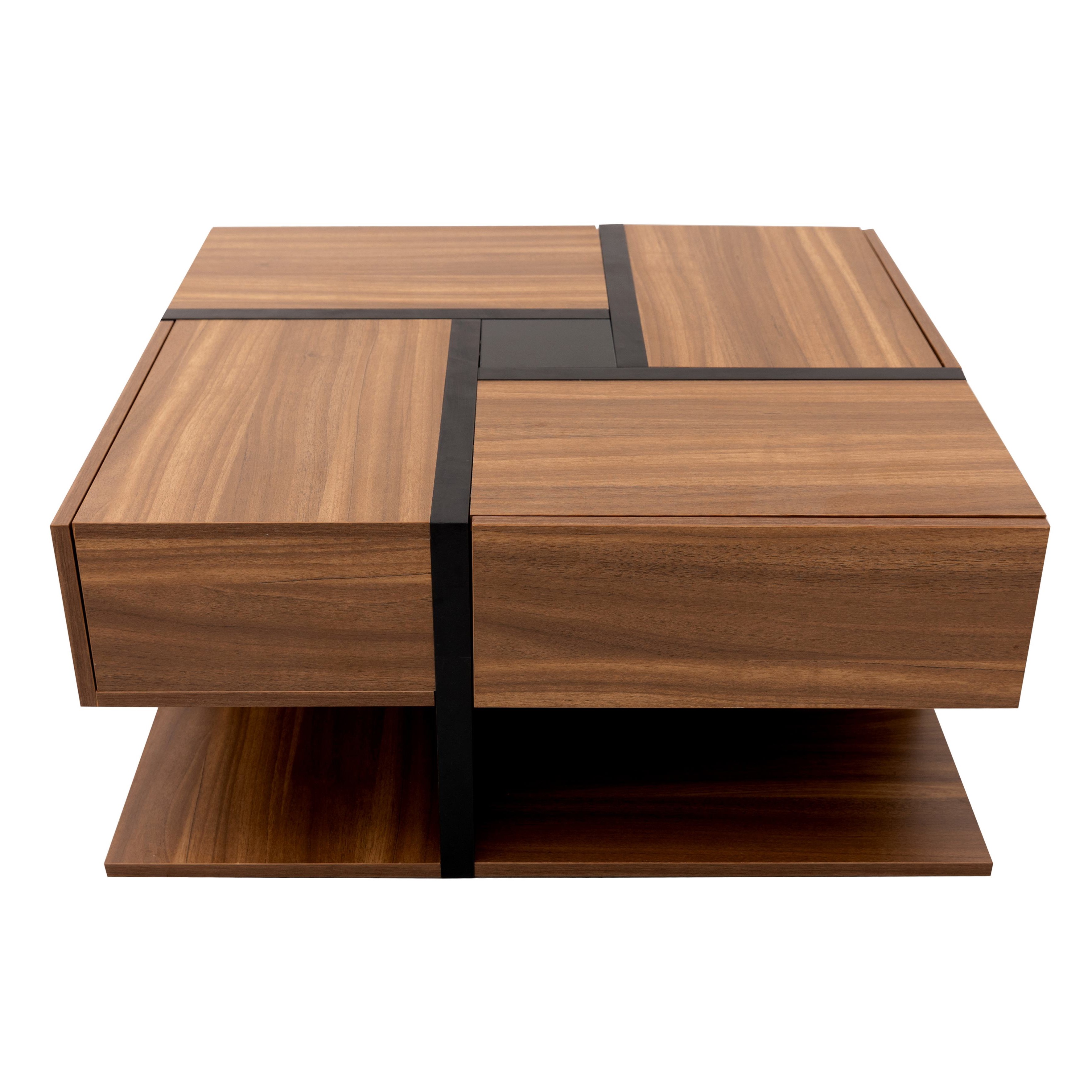 Quadratischer Couchtisch 78x78 cm, Modernes Design mit Unterablage fürs Wohnzimmer, Naturfarbe