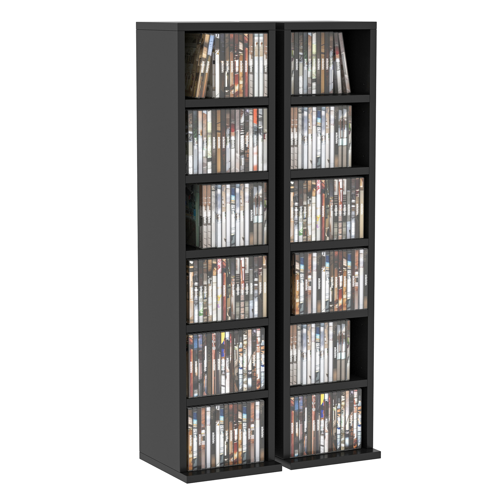 HOMCOM Set von 2 Säulenregalen CD-DVD Aufbewahrungsschrank 12 Fächer 21 x 22,5 x 88,5 cm Kapazität 204 CD Schwarz