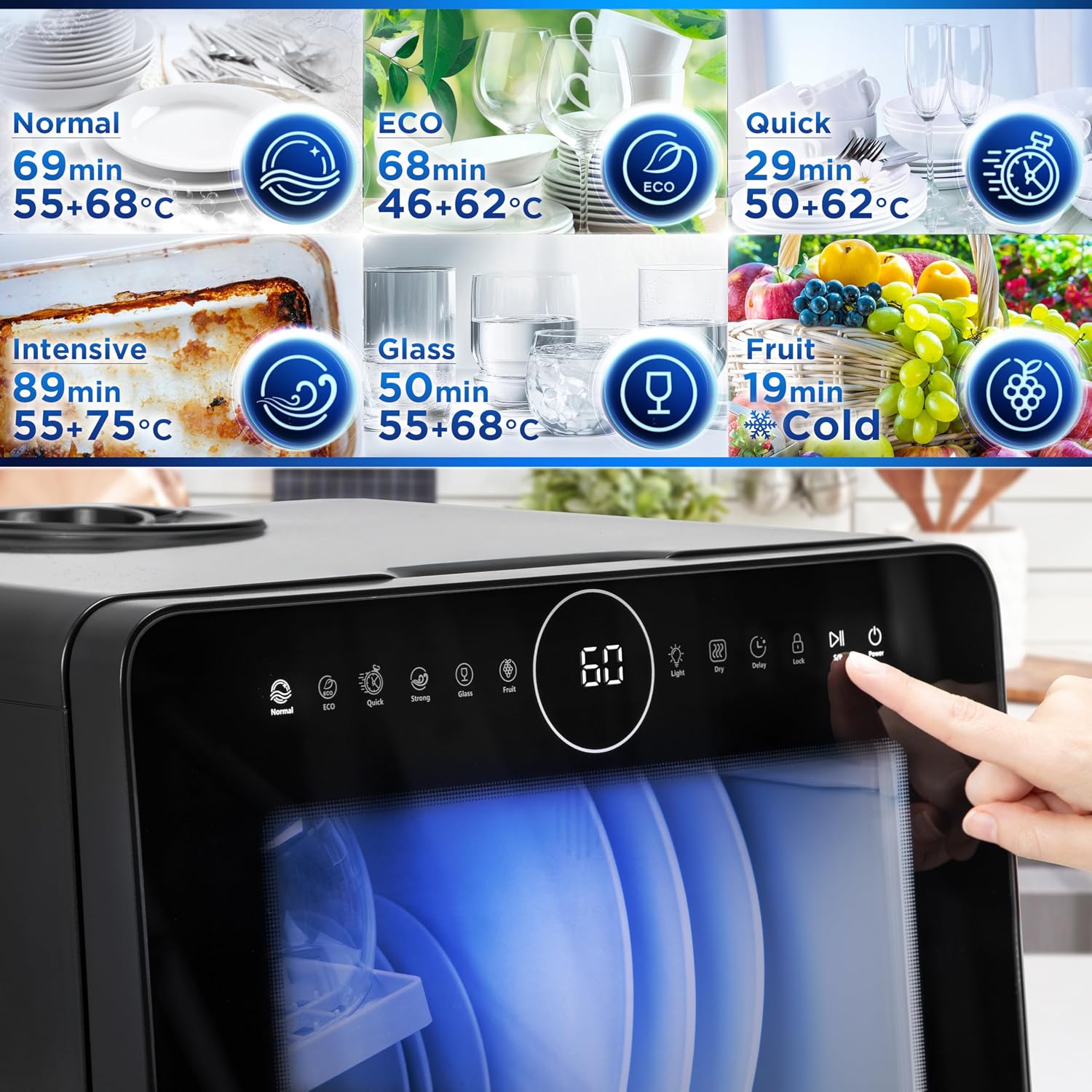 Duronic DW5 BK Mini Lavastoviglie da Tavolo 950W, 7 Programmi
