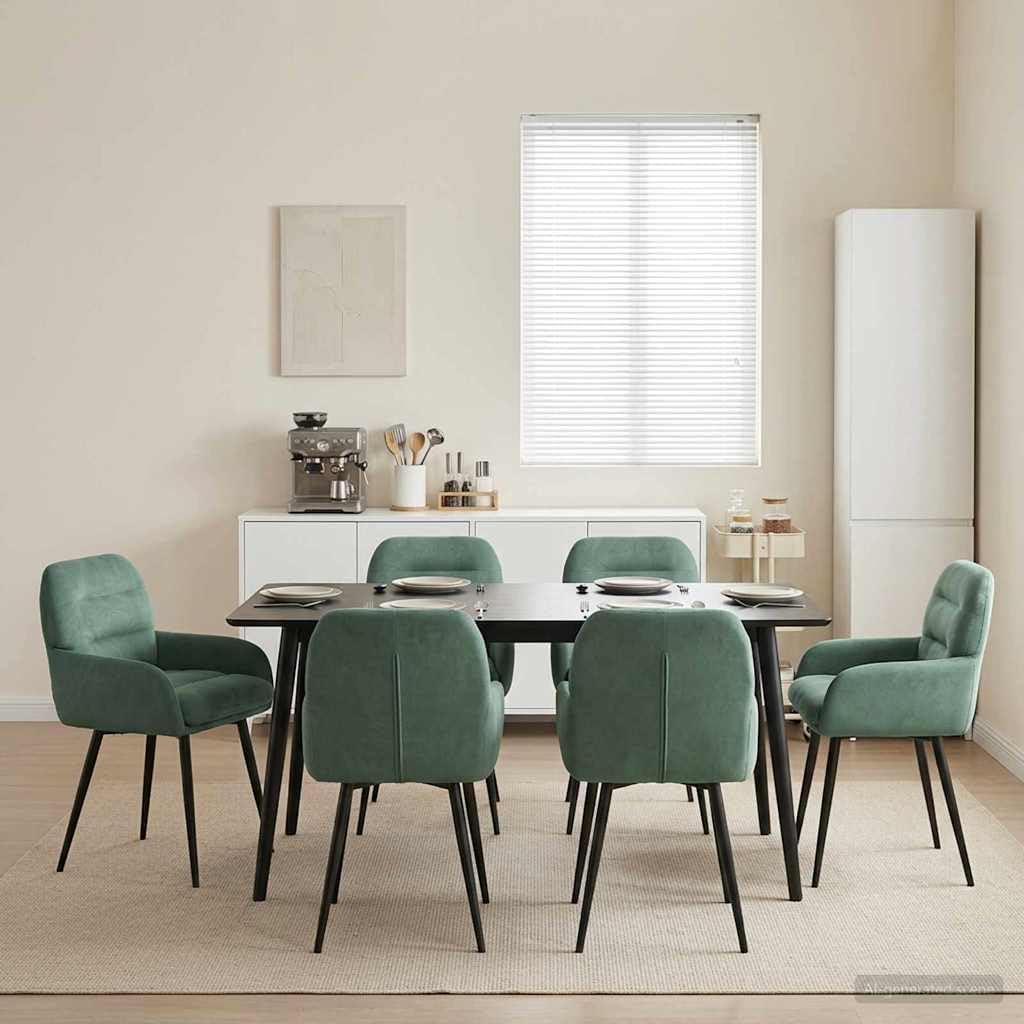 Esszimmerstuhl 6er Set Samt Meergrün 59 x 59,5 x 90 cm mit Armlehnen, Stabiler Metallrahmen, ergonomischer Sitz, modernes Design, Bequeme Polsterung