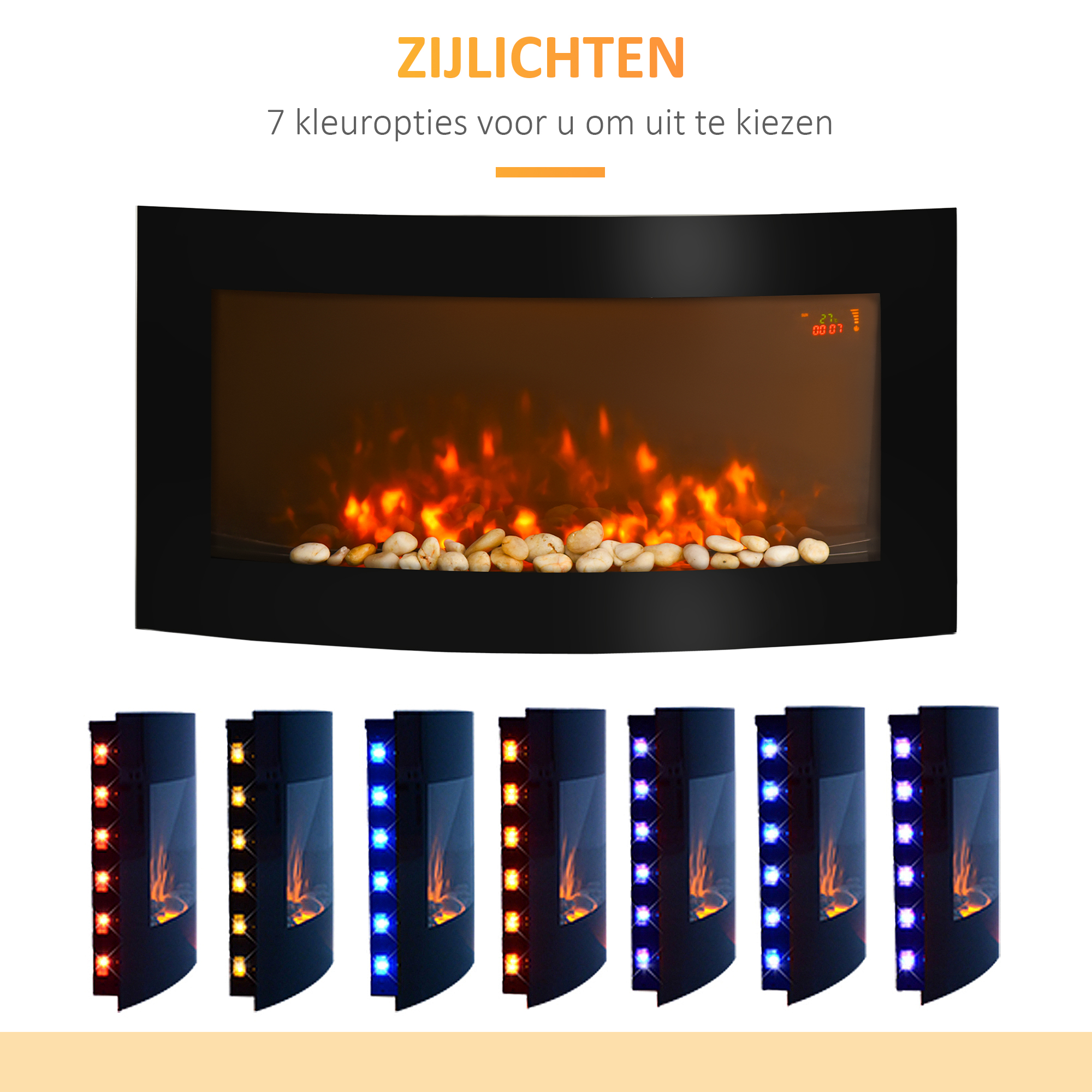 Elektrische kachel haardkachel kachel wandkachel met afstandsbediening 2 standen LED-liht