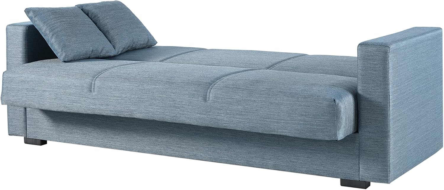 Divano letto Afrodite, grigio blu, con cassettone contenitore 2 o 3 posti (3 posti)