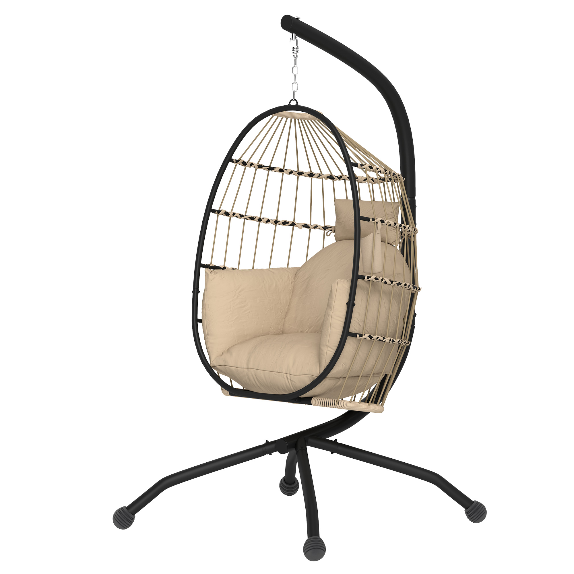 Outsunny Hängesessel Eiersessel, Innen und Außen, klappbarer Korb, gepolstertes Kissen, Stahlrahmen, Beige