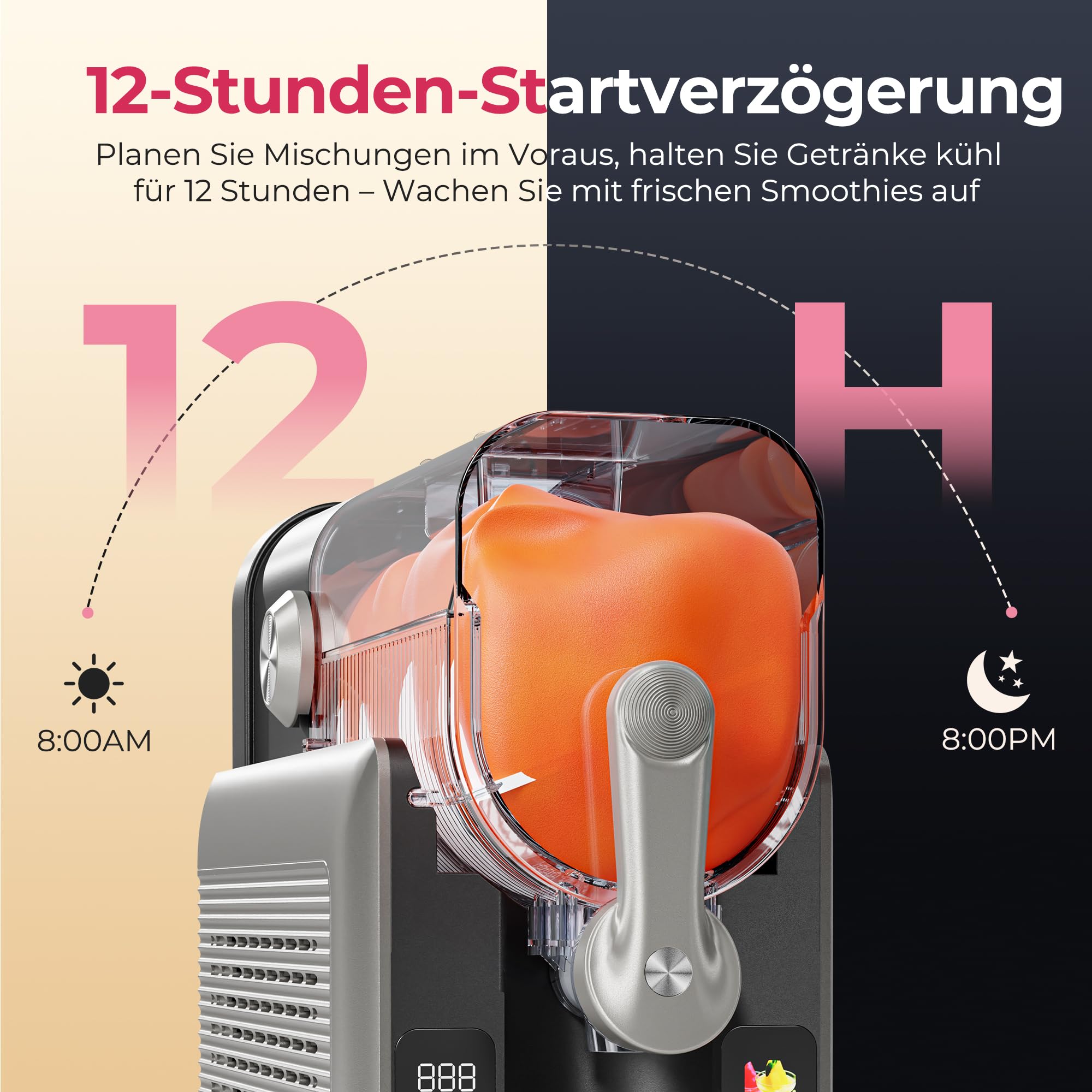 Slush-Eismaschine mit 6 Modi und 8 Stufen, 2,6 L für Slush, Eiscreme, Frappé und Milchshake, selbstreinigend