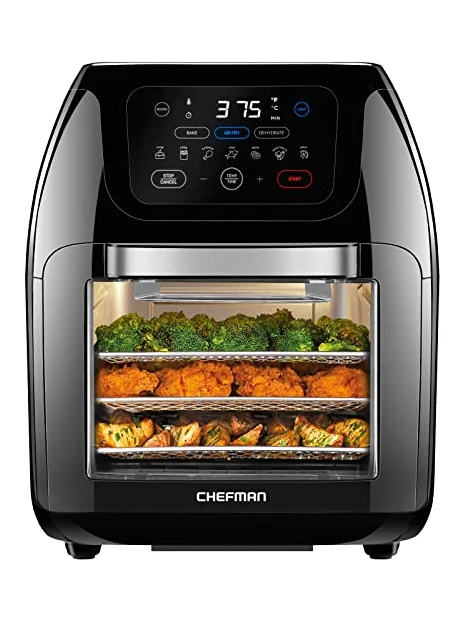CHEFMAN Multifunctional Digital Air Fryer  Rotisserie, Dehydrator, Convection Oven, 17 Touch Screen Presets Fry, Roast, Dehydrate, Bake, XL 10L Family Size, Auto Shutoff, Large Easy View Window, Black