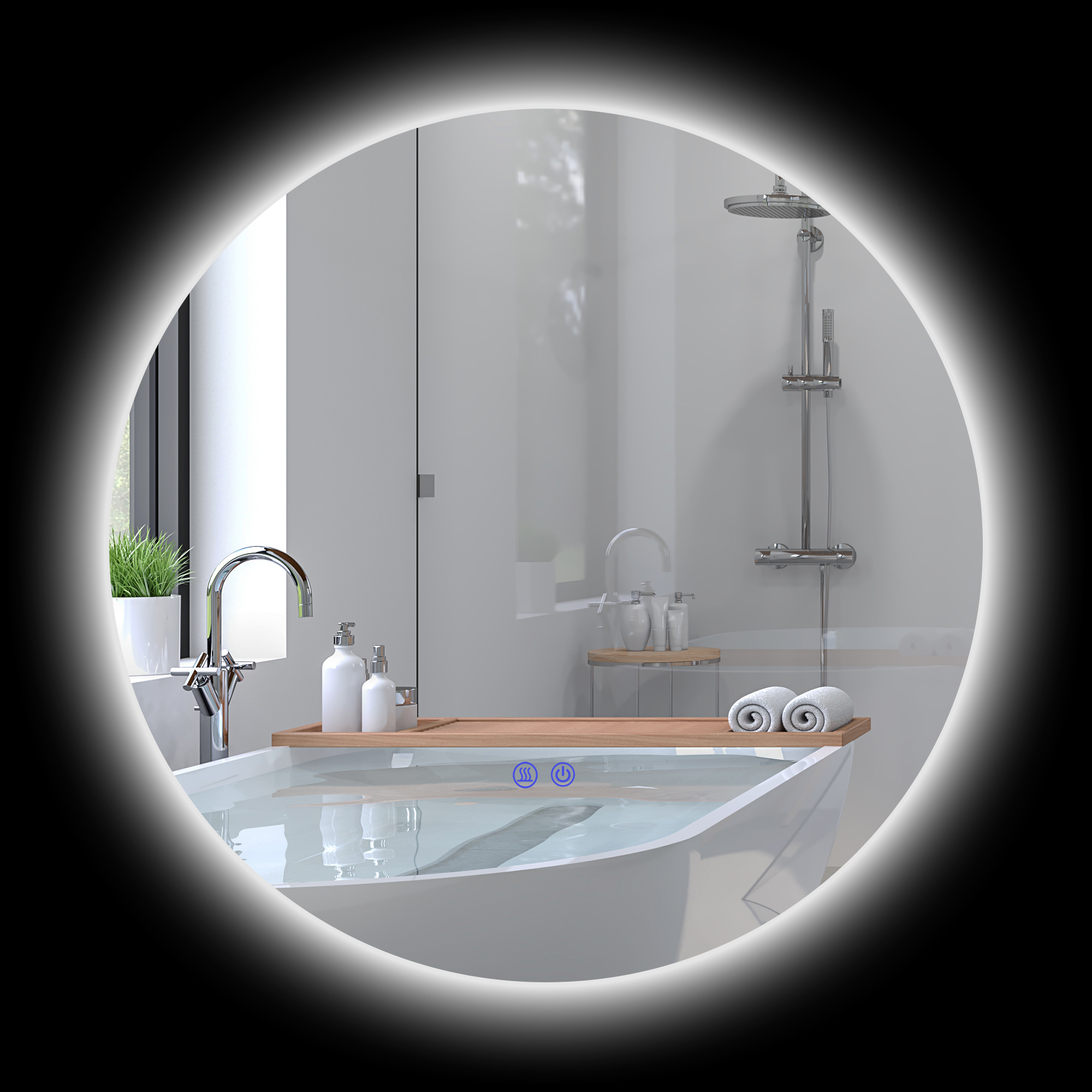 kleankin Badezimmerspiegel, LED, Farbwechsel, Antibeschlag, Touch-Schalter, IP44, Ø 60 cm, Weiß