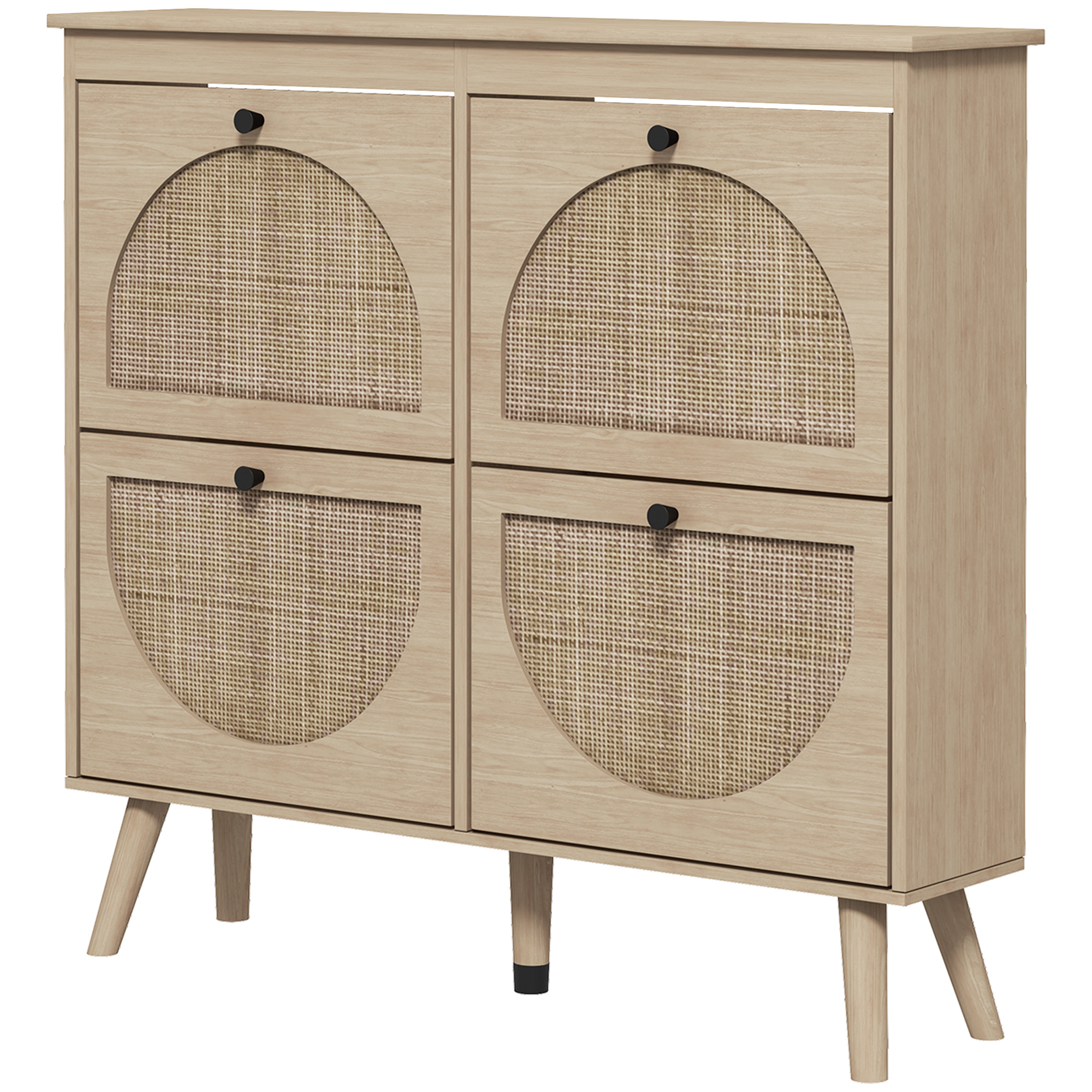 HOMCOM Schuhschrank 4 abklappbare Türen 20 Paare verstellbares Regal Bohème-Stil Massivholzbeine 105 x 24 x 97,5 cm natur