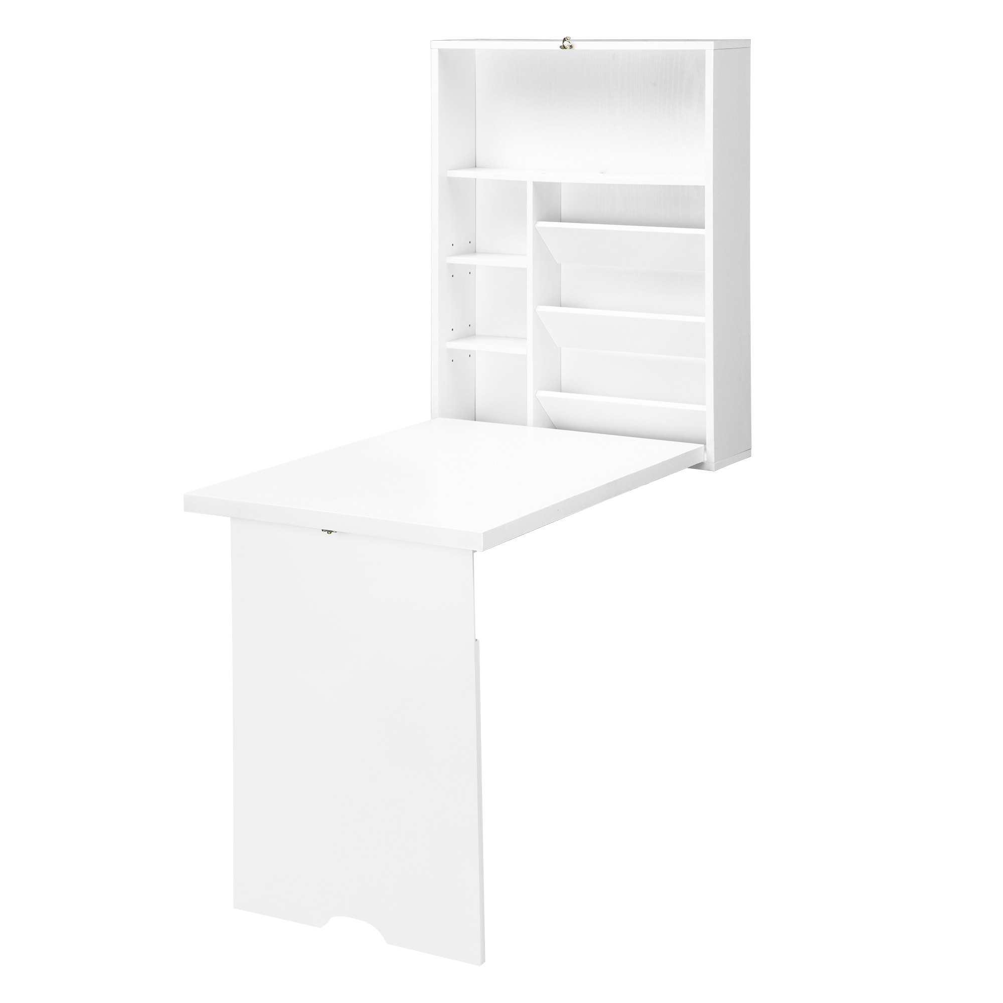 HOMCOM Klappbarer Wandtisch, wandmontierter Klappschreibtisch mit Regalen für Wohnzimmer, Esszimmer, Home Office, 93,8 x 60 x 147 cm, weiß