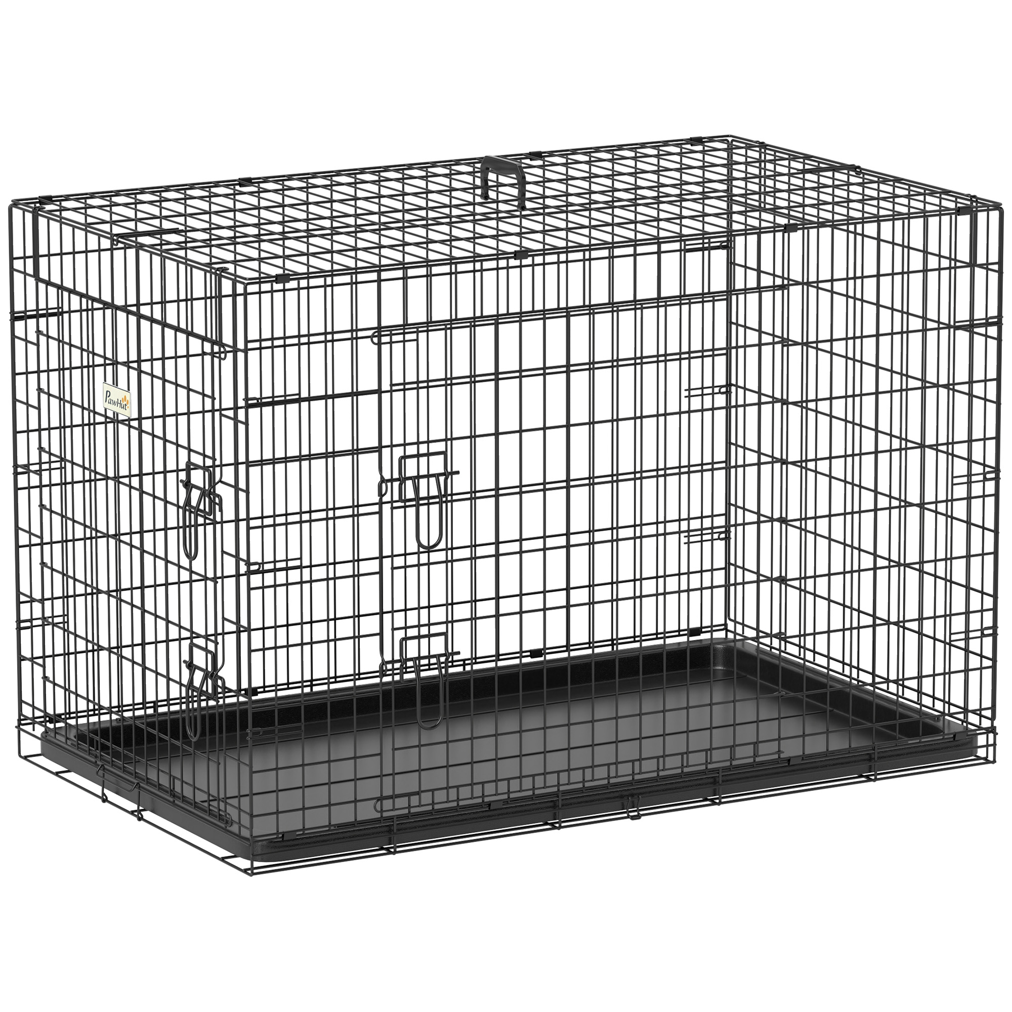 PawHut Hundekäfig, Hundebox, Transportkäfig, herausnehmbare Bodenwanne, klappbar, 92 x 57 x 62,5 cm, Schwarz