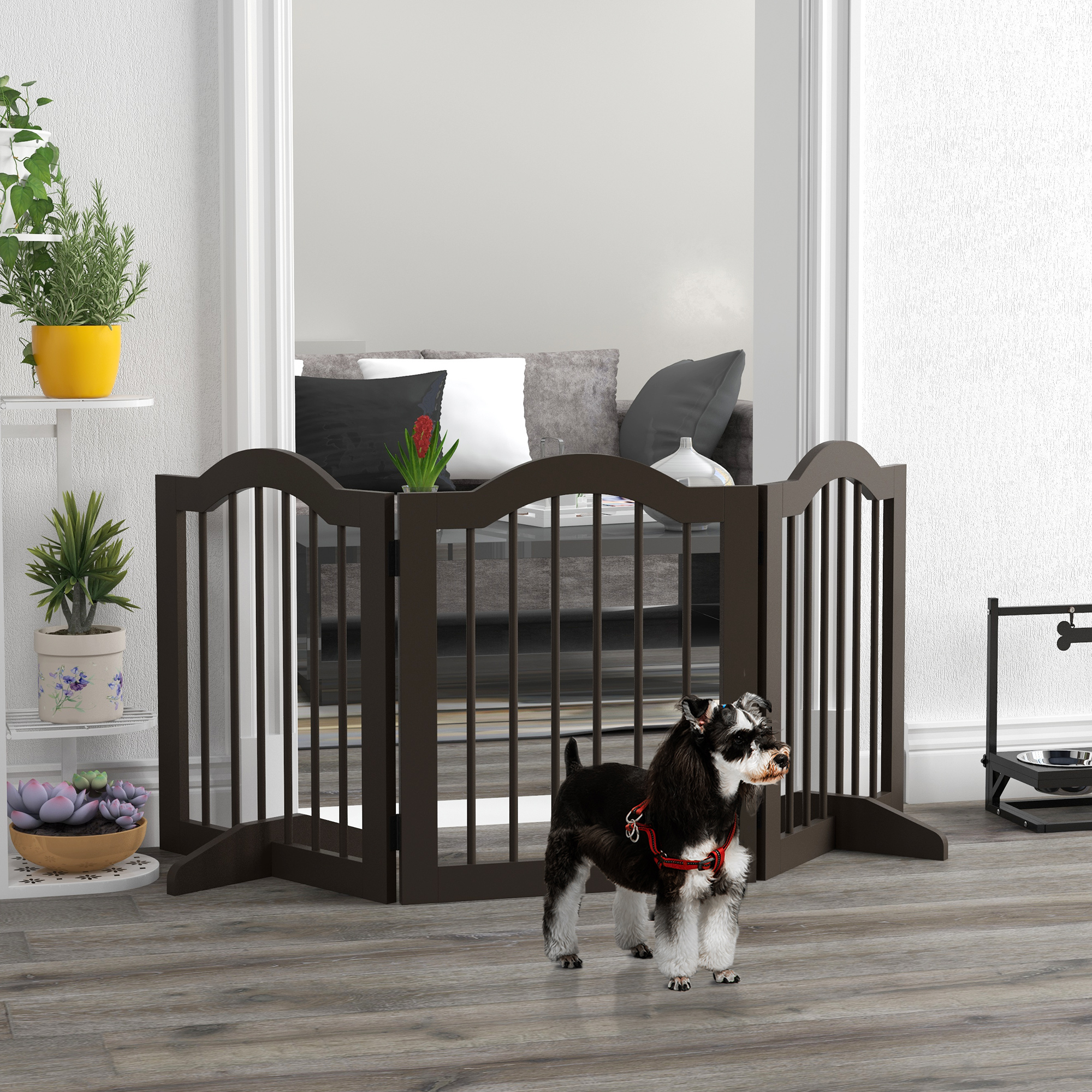 PawHut Hunde-Absperrgitter, 3 Paneele, klappbar, Massivholz und MDF, 154,5 x 29,5 x 61 cm, Kaffee