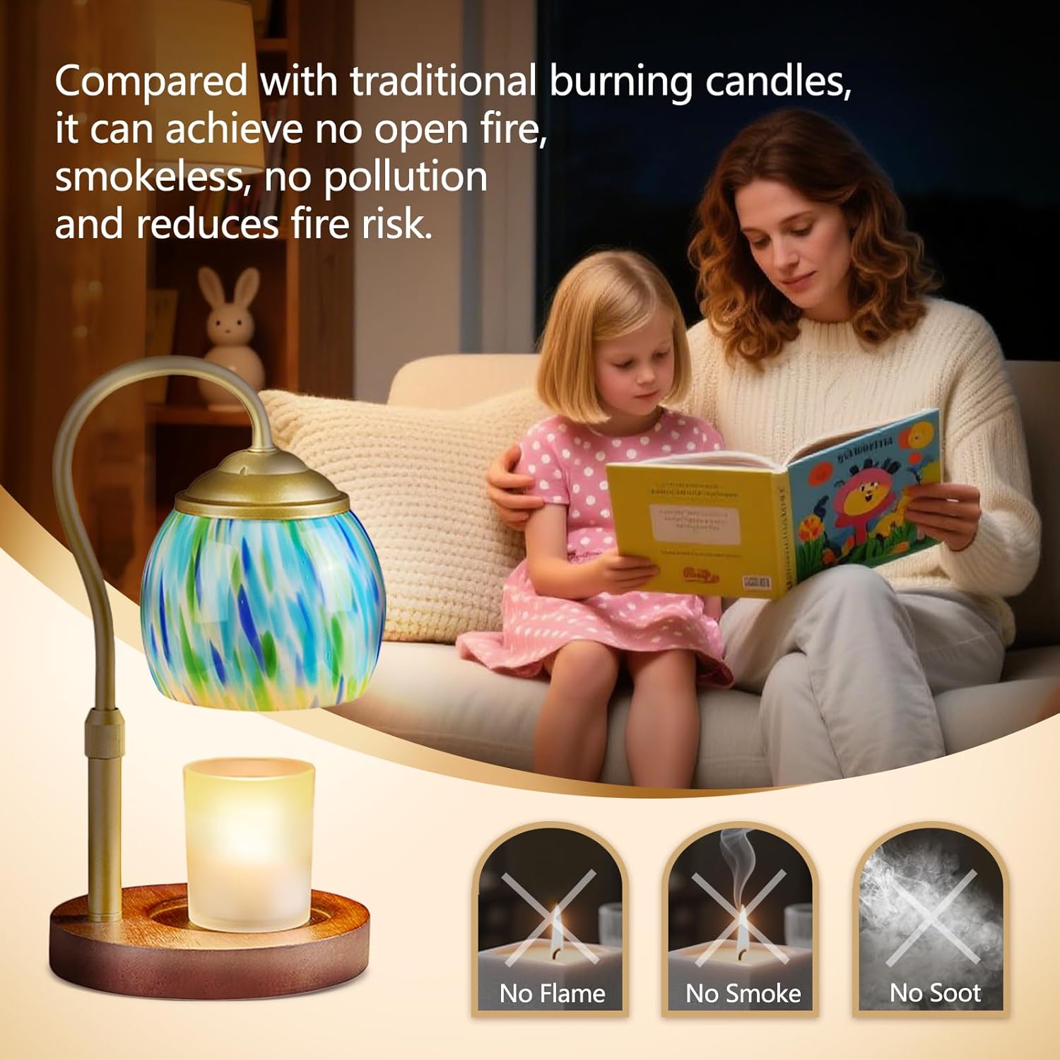 Elegance Kerzenwärmer Lampe – Winter-Thema, höhenverstellbare Heimdekoration mit Timer, 4 Dimmer-Einstellungen und Glaskerzen-Kompatibilität für gemütliche Räume