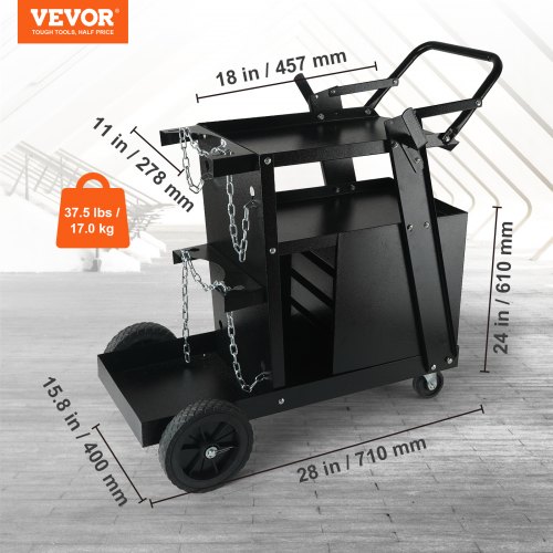 VEVOR Schweißwagen 2 Ablageflächen mit 4 Schubladen Schweißmobil Max. 100-120kg Wagen für Schweßgeräte mit 2 Gasflaschenhalterung Ideal für Handschweißen Schutzgasschweißen Argon-Lichtbogenschweißen
