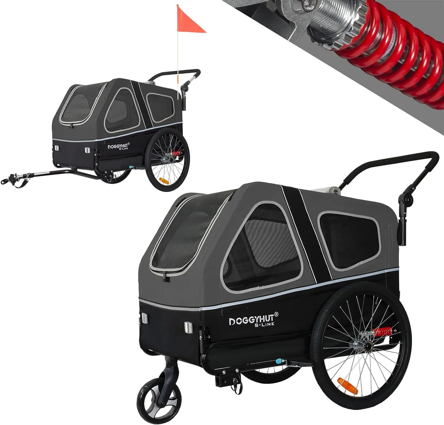 Doggyhut S-Line XL Hundeanh?nger & Hundebuggy mit Federung 2 in 1 Hunde Fahrradanh?nger Jogger gefedert bis 45 kg