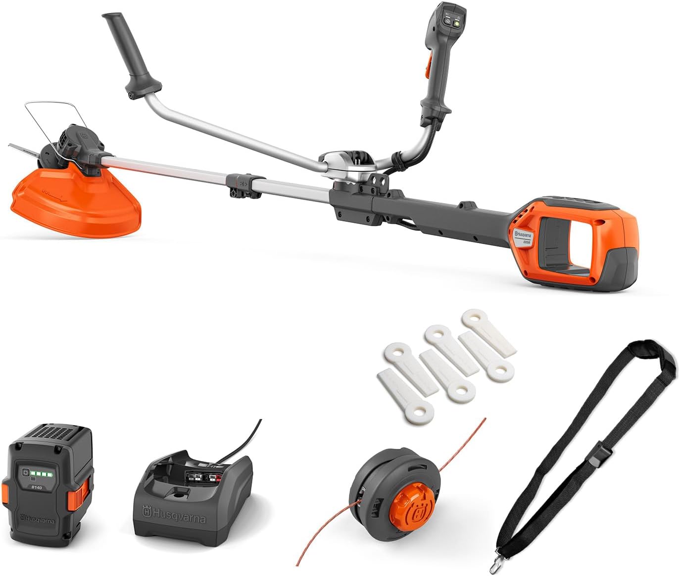 Husqvarna 220iR Akku-Rasentrimmer - 36V-Rasentrimmer mit bürstenlosem Motor, Boost-Modus, 36 cm Schnittbreite, Trimmerfaden und Kunststoff-Schneidklingen inkl. Tragegurt (inkl. Akku & Ladegerät)