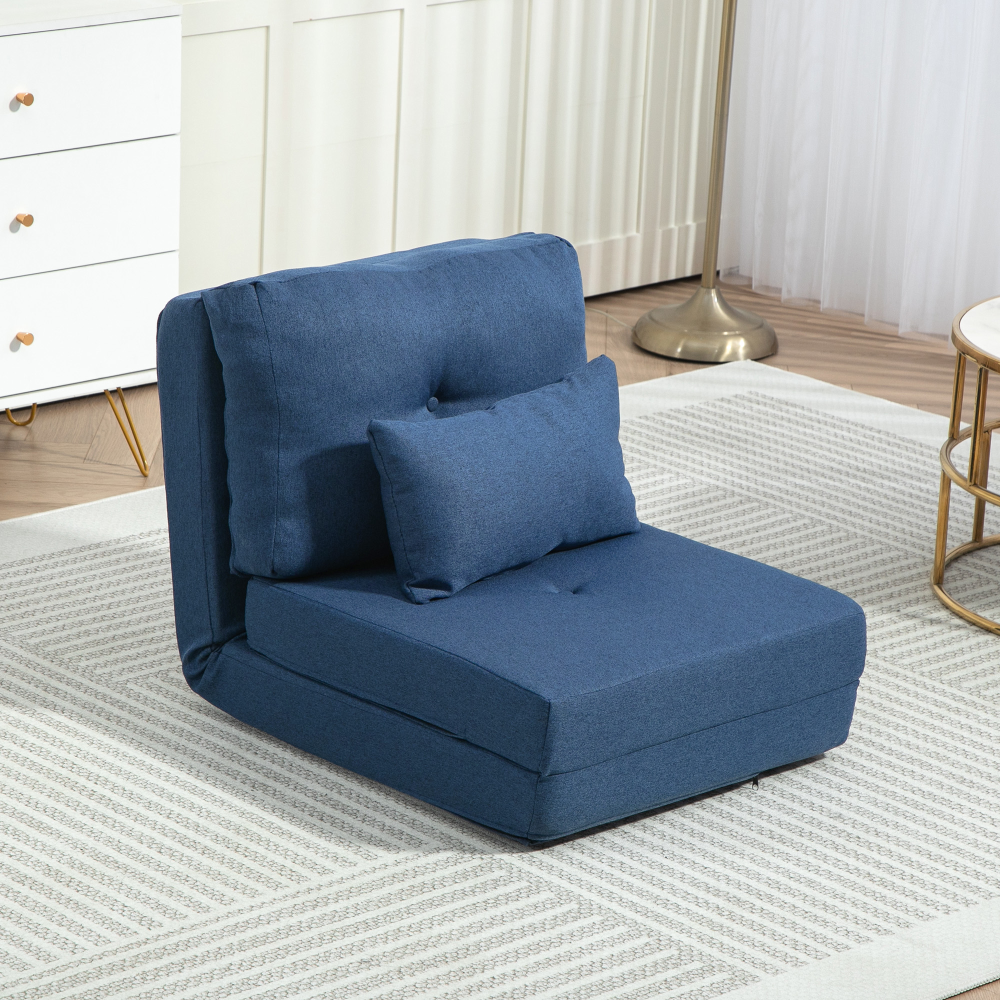 HOMCOM Bodensofa Schlafsessel Schlafsofa 1 platz mit 1 Kissen und verstellbarer Rückenlehne, dunkelblau