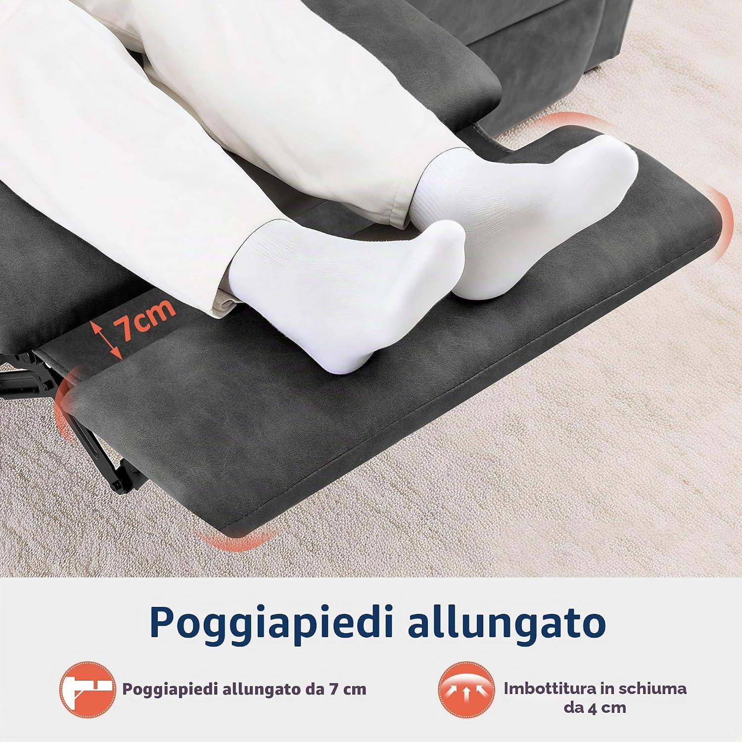 MCombo M Poltrona TV 2 posti elettrica, regolabile in posizione zero-gravity 155°, con tavolino laterale nascosto, funzione relax e cuscino in schiuma piena 35D, 7719M1 (Grigio Scuro)