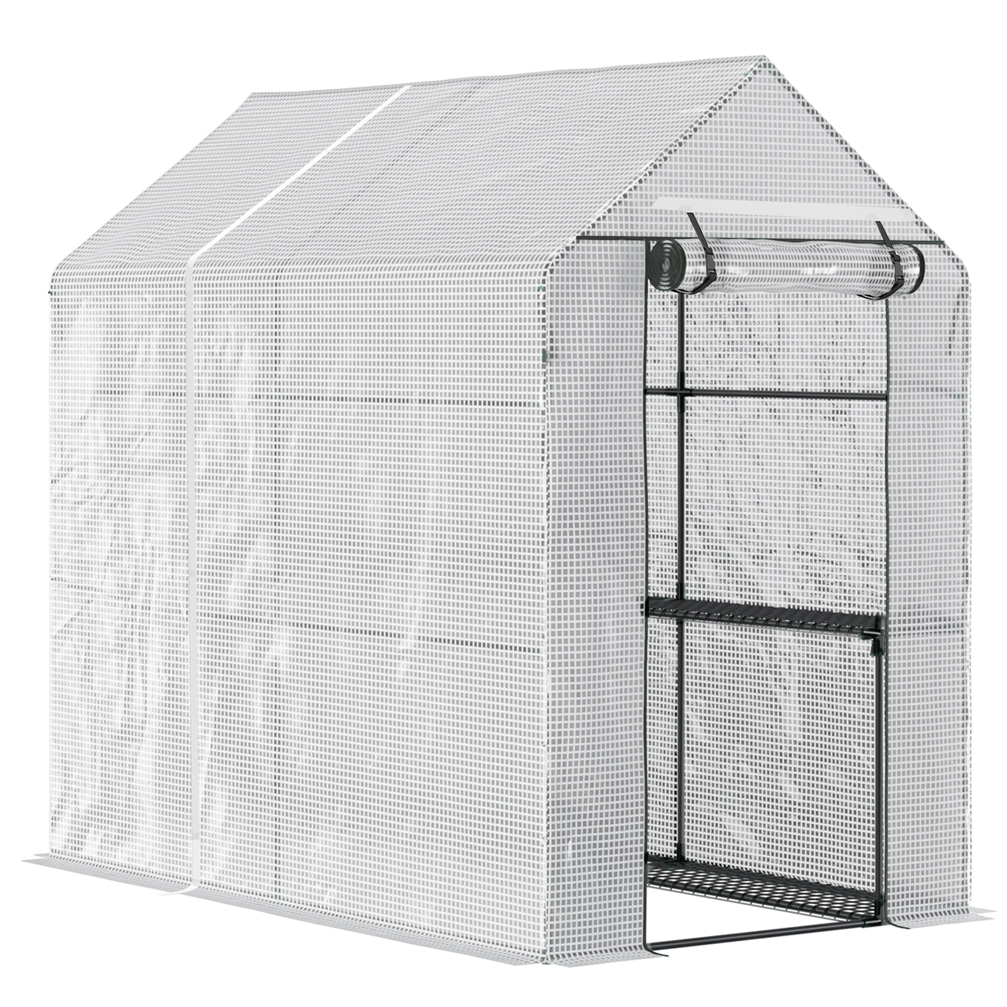 Outsunny Foliengewächshaus begehbares Gewächshaus mit 4 Regalebenen Tomatengewächshaus Treibhaus Frühbeet mit Tür Grün Stahl PE 120 x 186 x 190  cm