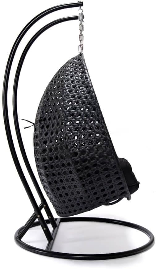 Home Deluxe - Hängesessel Twin - Schwarz, Höhe 195 cm - inkl. Regenabdeckung, Gestell, Sitz- und Rückenkissen I Polyrattan Hängestuhl Gartenschaukel Hängekorb