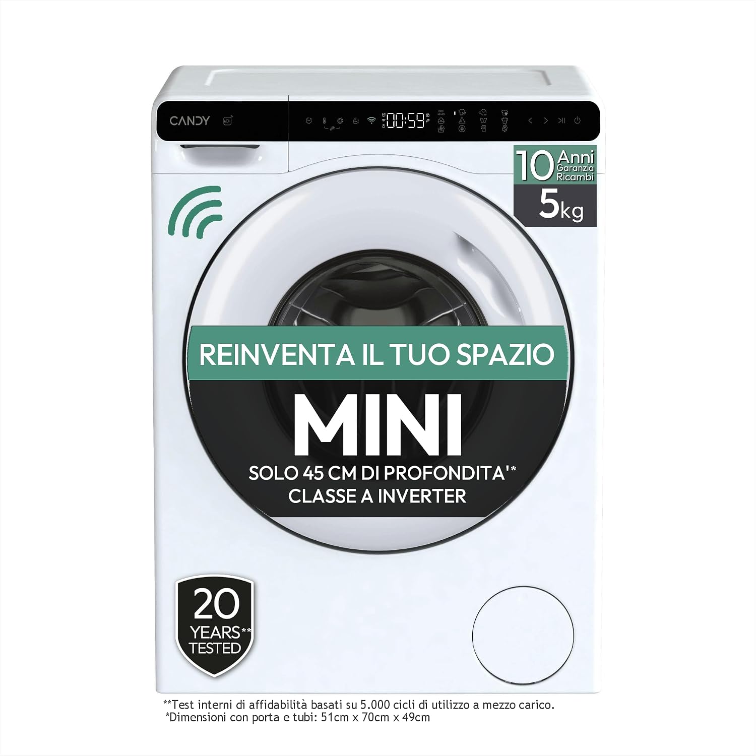 Candy ProWash 700 Mini Lavatrice Slim 5 Kg, Classe A