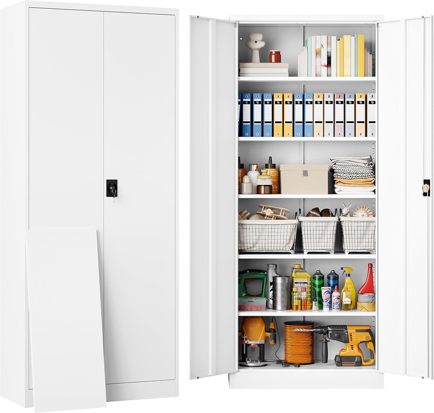 SISESOL White Metal Storage Cabinet with 5 Adjustable Shelves,71