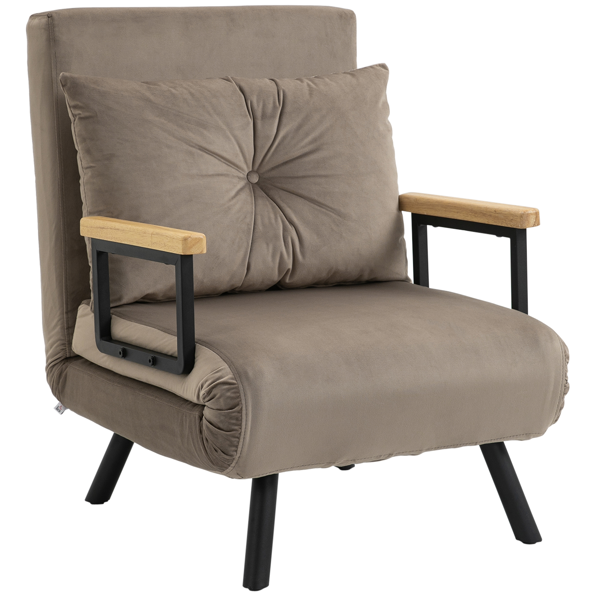 HOMCOM Schlafsessel, Gästebett, verstellbare Rückenlehne, bis 120 kg, Stahllrahmen, 63x73x81cm, Hellbraun