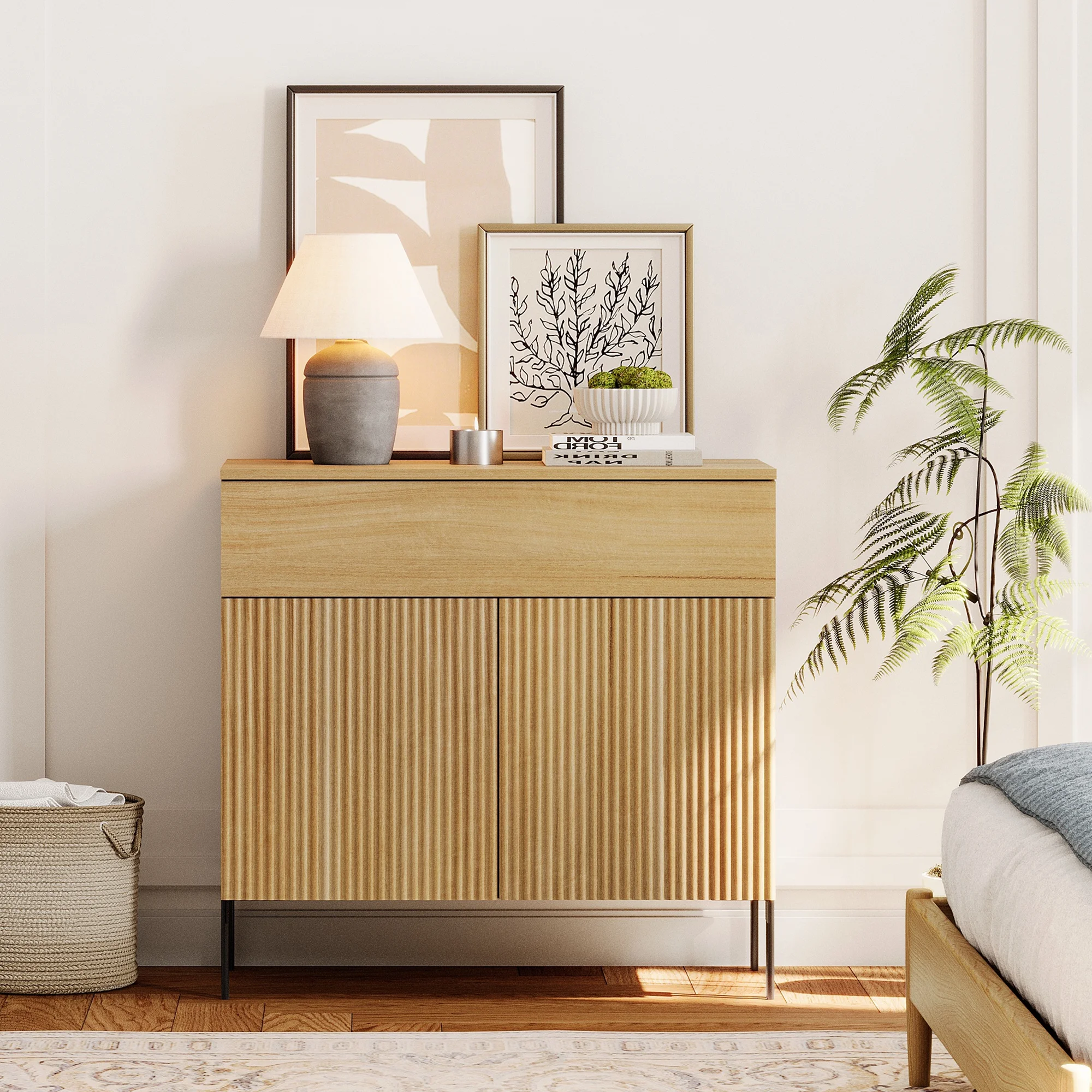 Modern Minimalist Wood Nightstand with 3 Drawers ,31.5