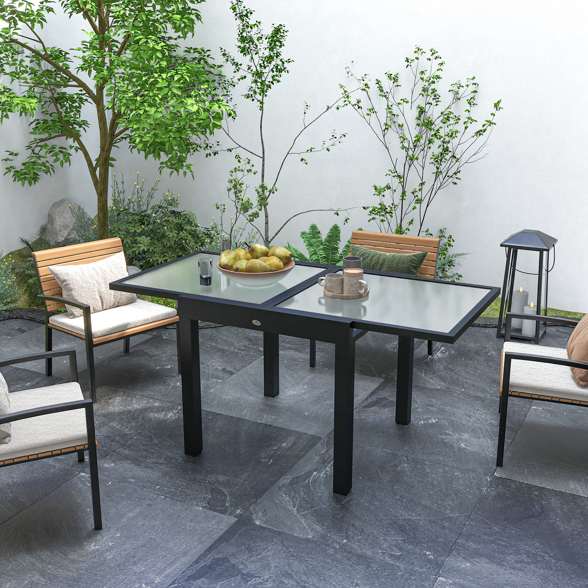 Outsunny Gartentisch ausziehbar Outdoortisch Erweiterbarer Buffettisch, wetterbeständig, 160 cm × 80 cm × 75 cm, Schwarz