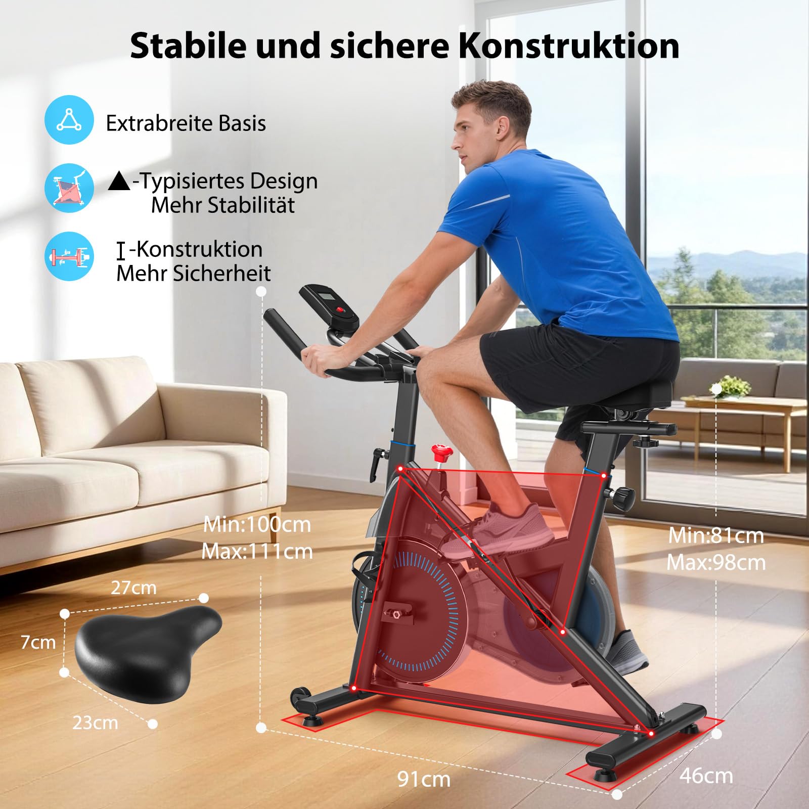 Heimtrainer Fahrrad mit Magnetwiderstand App-Kompatibilität LCD-Display 160 kg Tragkraft verstellbarer Sitz Tablet-Halter