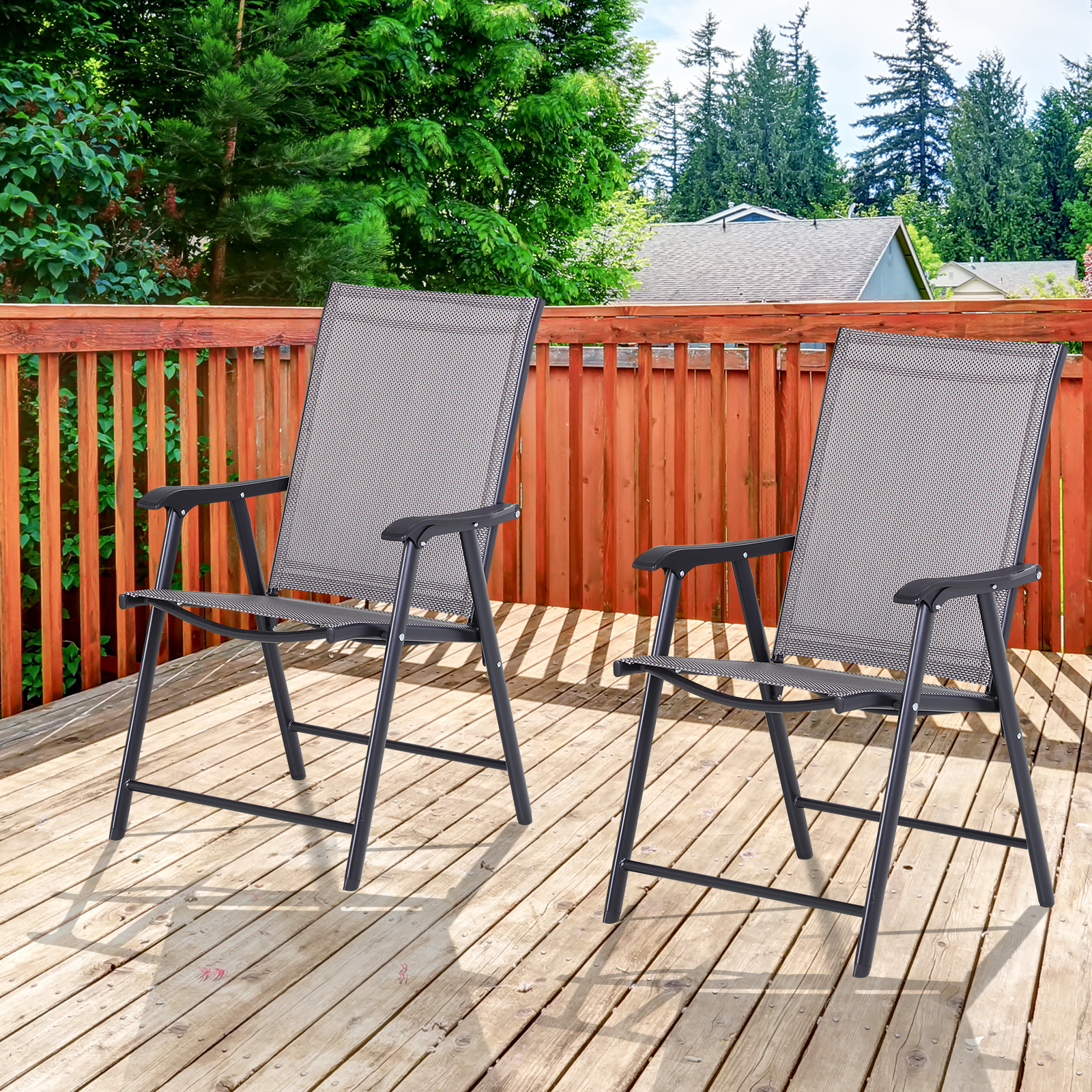 Outsunny Klappstuhl mit Armlehne 2er Set Campingstuhl Angelstuhl Metall Grau 58 x 64 x 94 cm
