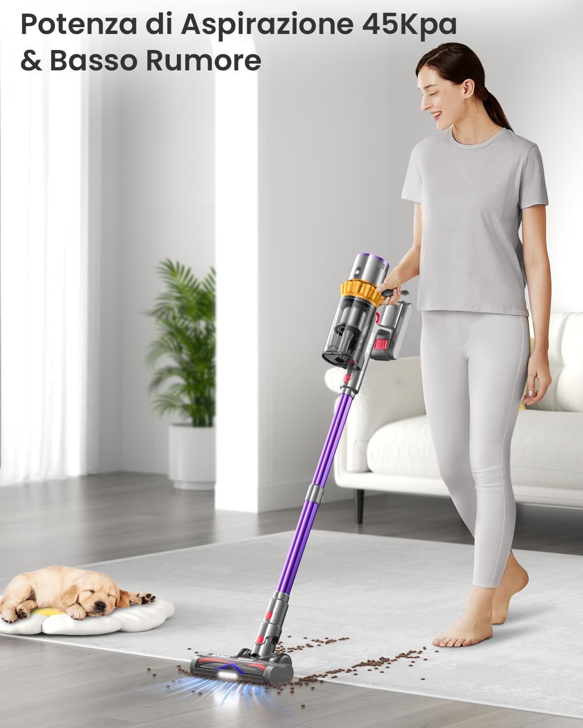 Anyson 45KPa/550W Aspirapolvere Senza Fili, 70 min/1,6L Scopa Elettrica Senza Fili Autocaricante Ultra-silenzioso, 8 Stadi Filtrati OLED Smart Aspirapolvere