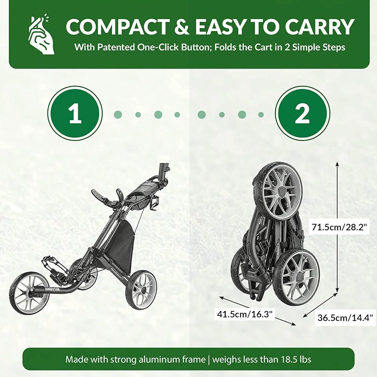 3Wheel Golf Push Cart - Golf Trolley Foldable Collapsible Lightweight Pushcart with Foot Brake - Easy to Open & Close