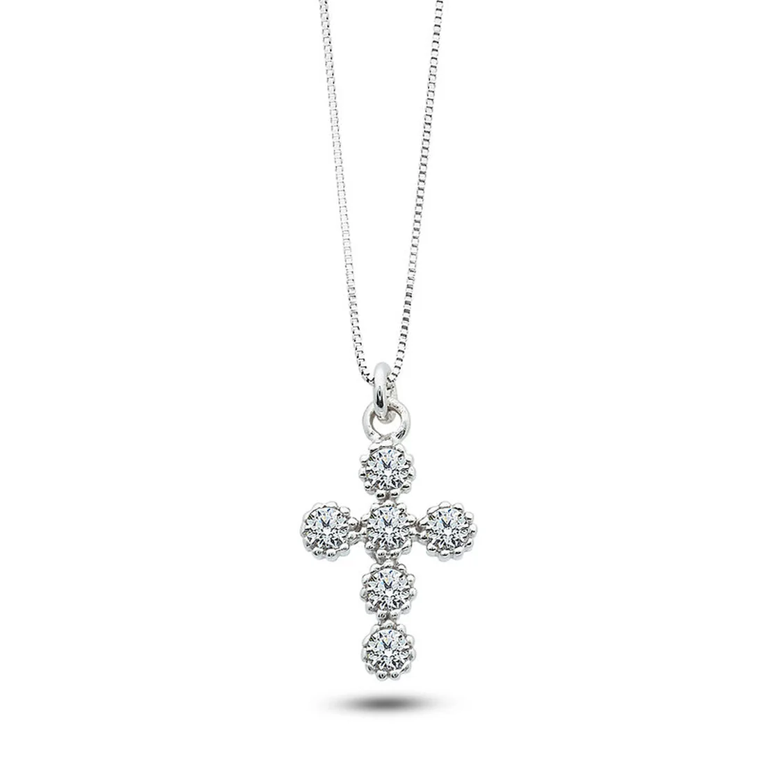Collana Ambrosia Gioielli croce media in oro bianco e zirconi AGZ 362