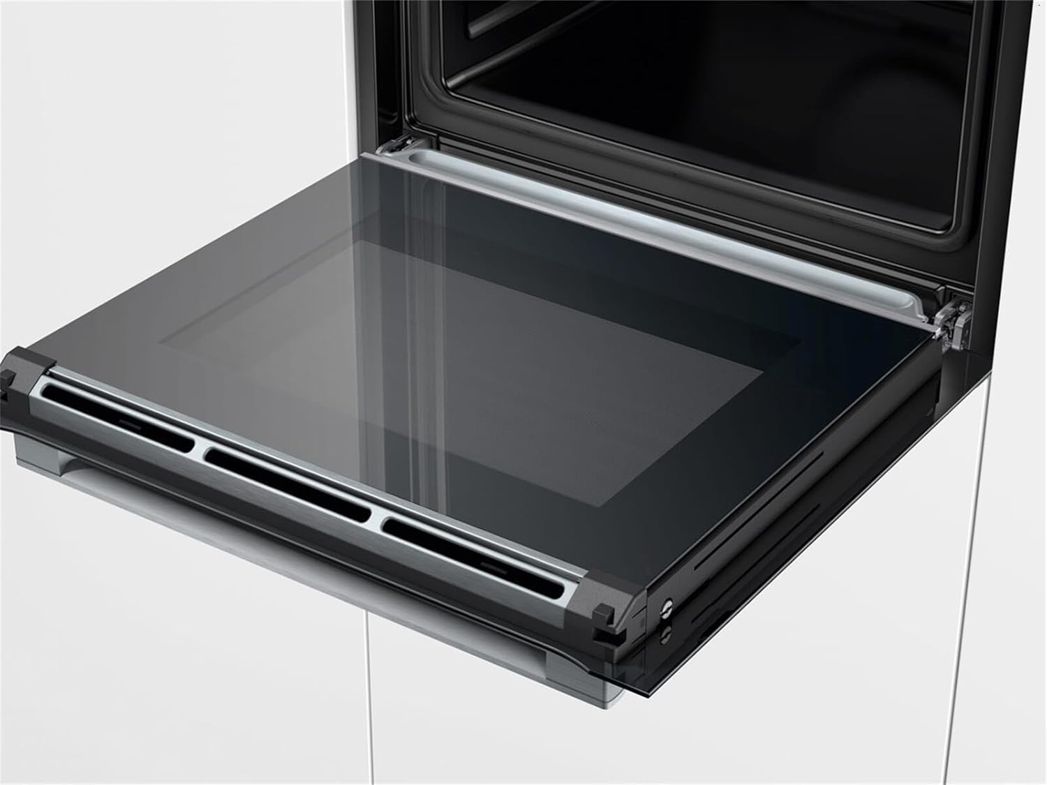 Bosch HMG7361B1, Serie 8 smarter Einbau-Backofen mit Mikrowellenfunktion, 60 x 60 cm, Made in Germany, Schwarz, Air Fry, Digitaler Bedienring, Touchdisplay, Automatikprogramme, Reinigungsunterstützung