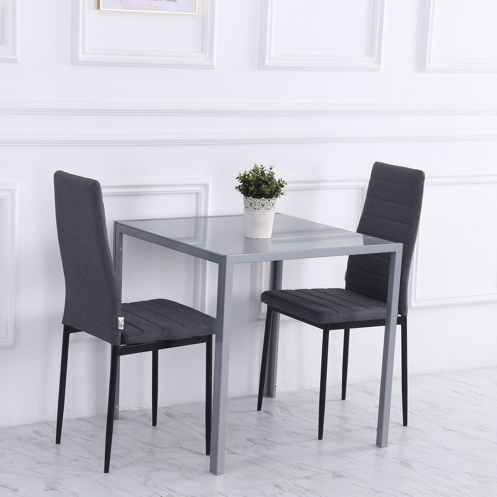 HOMCOM Esstisch Küchentisch Glastisch Quadratischer Tisch, Glasplatte, kompaktes Design, Grau