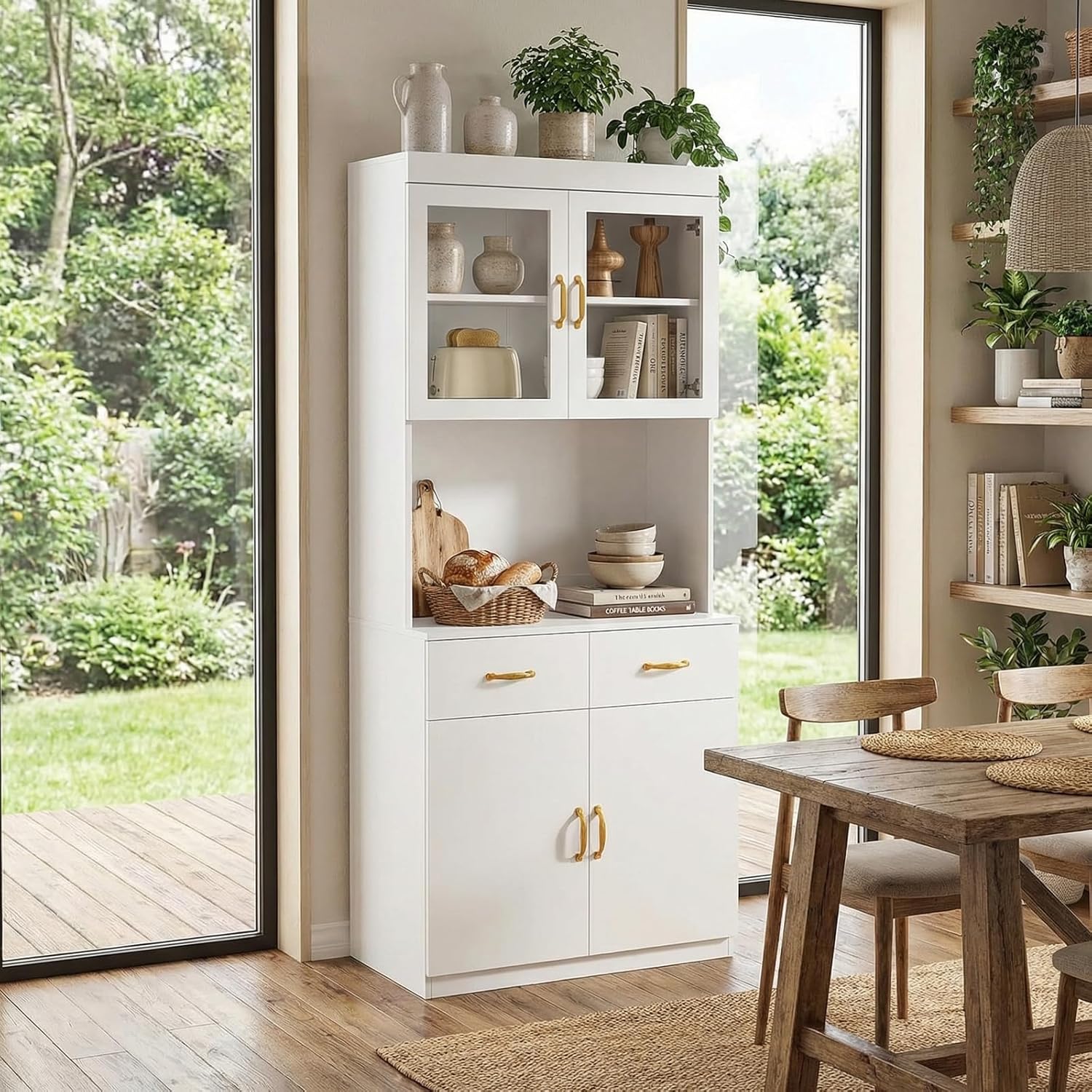 VOWNER Credenza Cucina Alta, Cucina Dispensa, Mobile Buffet, Mobile Dispensa con 4 Armadietti, Armadio Dispensa, 2 Ripiani Regolabili, MDF, 80L x 40W x 181H cm (Bianco)