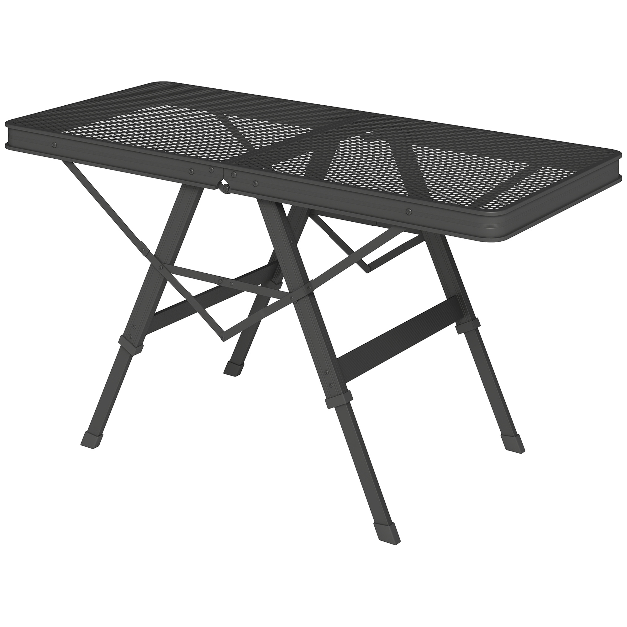 Outsunny Campingtisch höhenverstellbar Klapptisch mit Metallgitter Klappbar aus Aluminium