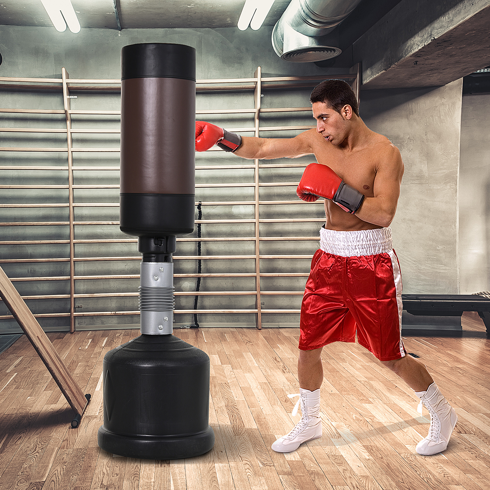 HOMCOM Standboxsack Boxpuppe Boxdummy DummyTraining Boxpartner Boxsack Box 158-186 cm Höhenverstellbar NEU Schwarz+Braun