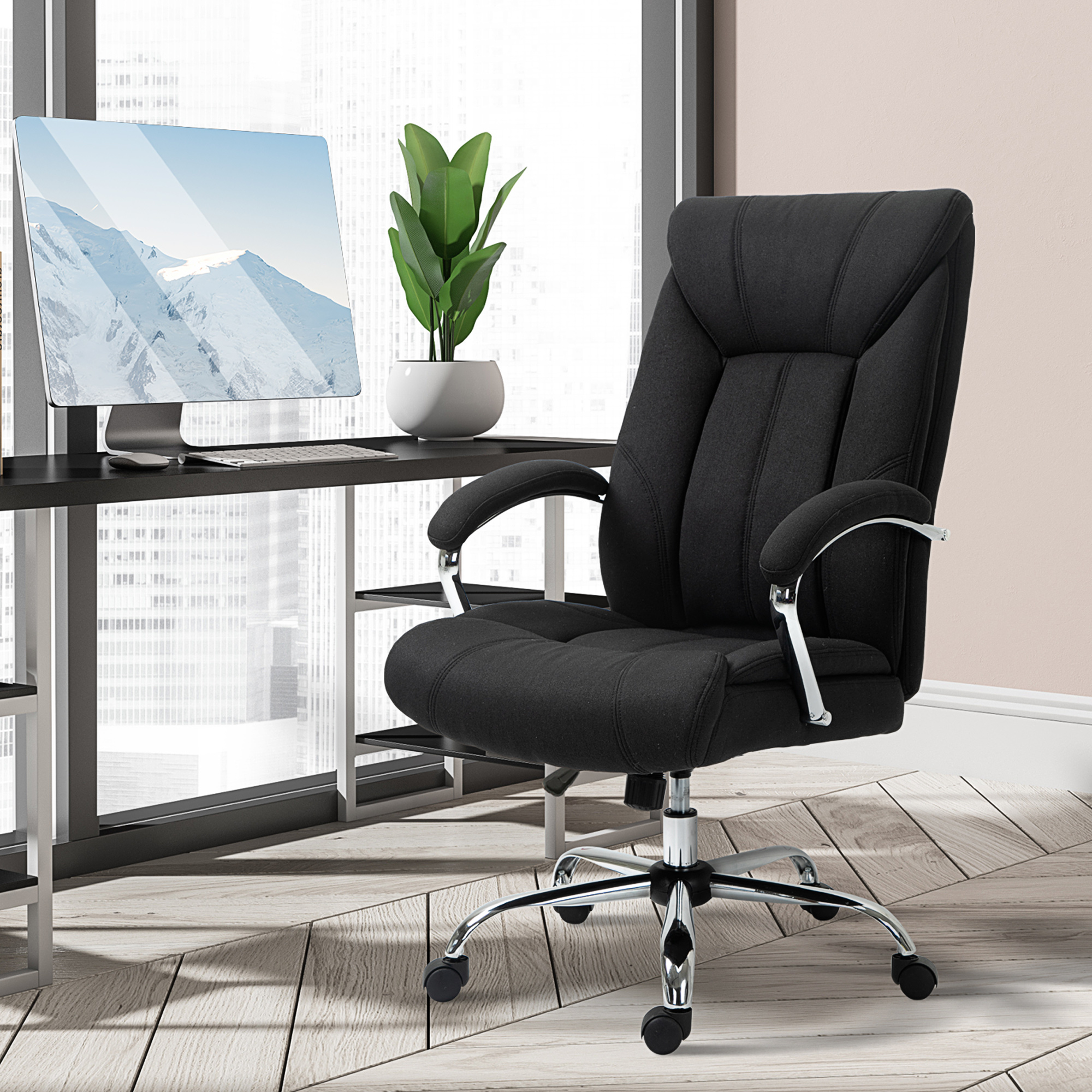 Vinsetto Bürostuhl Computerstuhl Schreibtischstuhl. höhenverstellbar, Wippfunktion, 65 cm x 78, Schwarz + Silber
