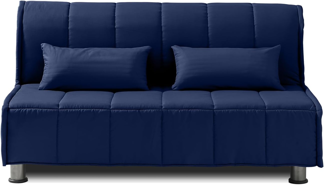 EVERGREENWEB - Divano Letto 3 Posti con Materasso Matrimoniale 160x190 Ortopedico, Prontoletto RICHIUDIBILE con Rivestimento SFODERABILE e Lavabile, Coppia Cuscini SUPERSOFT Abbinati color Blu EVENING