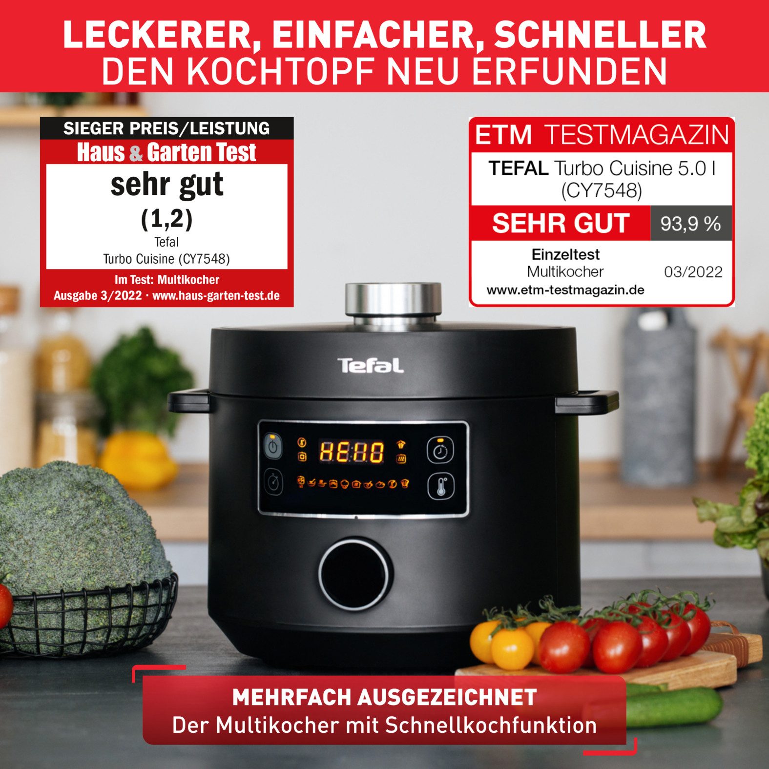 Multikocher Turbo Cuisine inkl. Dampfgareinsatz, Messbecher, Reislöffel und Kelle