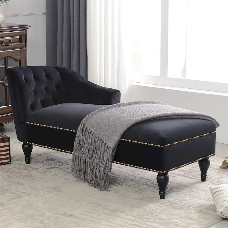 Merax 58  Velvet Button Tufted Right Arm Facing Chaise Lounge