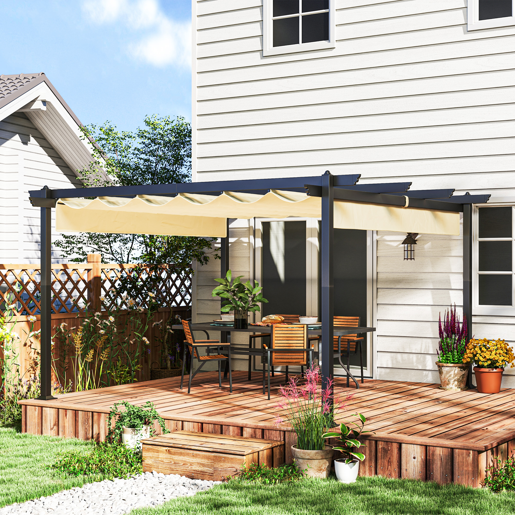 Outsunny Verstellbare Garten-Pergola, Pavillon mit Aluminium-Rahmen, Outdoor-Baldachin, für Garten, Balkon, Terrasse, Beige