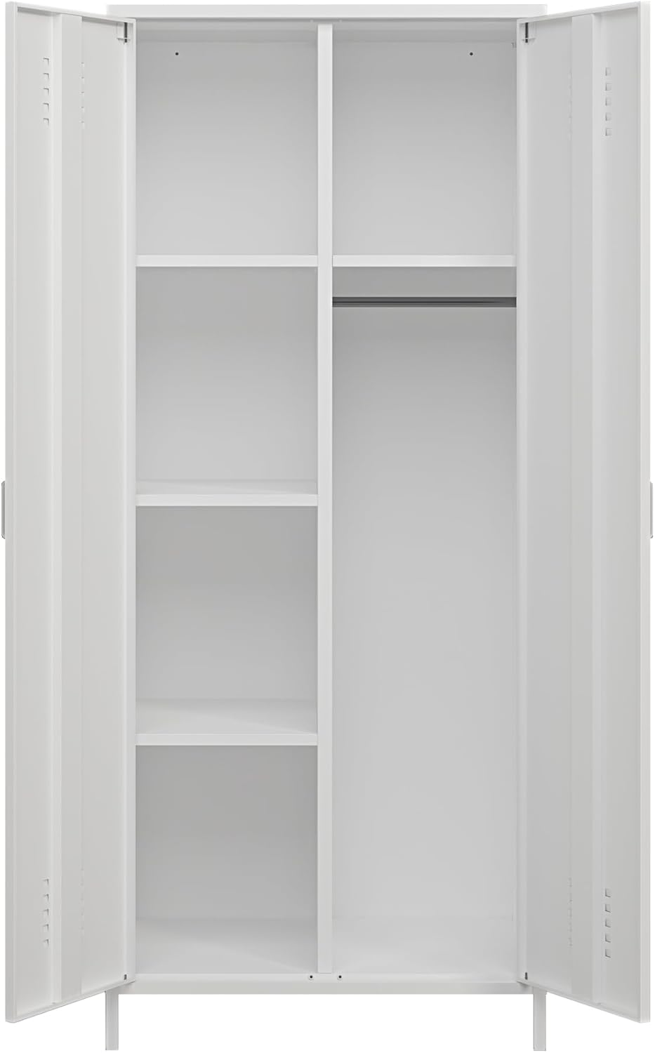 [en.casa] 2 Door Wardrobe with Clothes Space and Compartments Steel Wardrobe with Shelves for Bedroom Entrance 180 x 76 x 50 cm - White