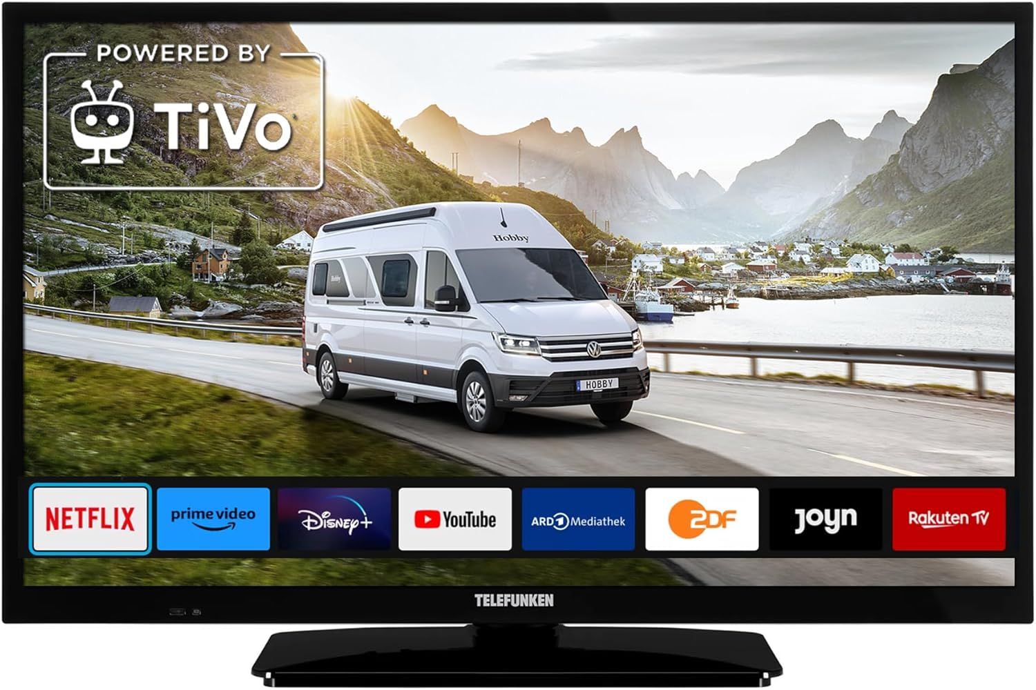 TELEFUNKEN T24X820 Mobile - HD Smart TV 24 Zoll / 60 cm, Triple-Tuner DVB-S2/T2/C (Kabel/Satellit/Terrestrisch) & Streaming, 12/230 Volt, Wi-Fi, HDMI für Wohnmobile/Wohnwagen/LKW/Boot & Zuhause