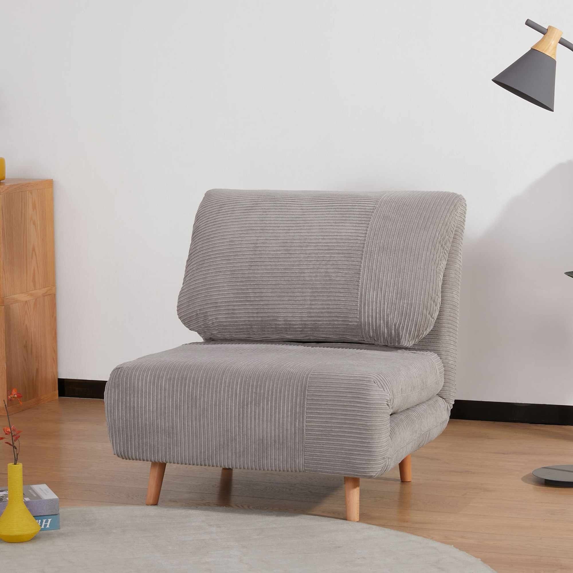 HOMCOM 2-in-1 Schlafsessel Gästebett, bis 200 kg, verstellbare Kopfstütze Cord-Optik 82 cm x 8 cm x 83 cm Grau