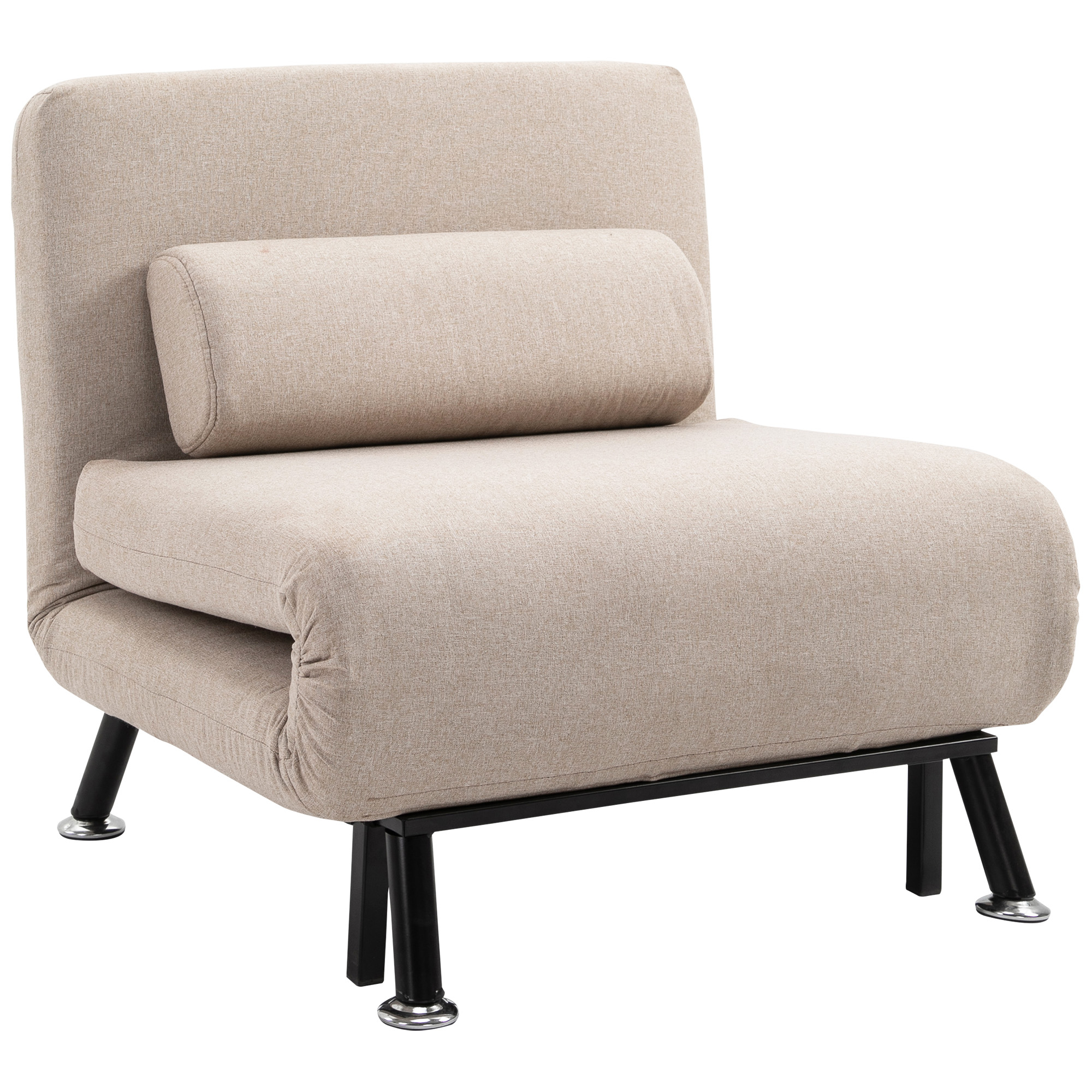 Opklapbare Stoel met Slaapfunctie, Opvouwbare Relaxstoel in Linnenlook, Verstelbare Rugleuning, 75 x 70 x 75 cm, Beige
