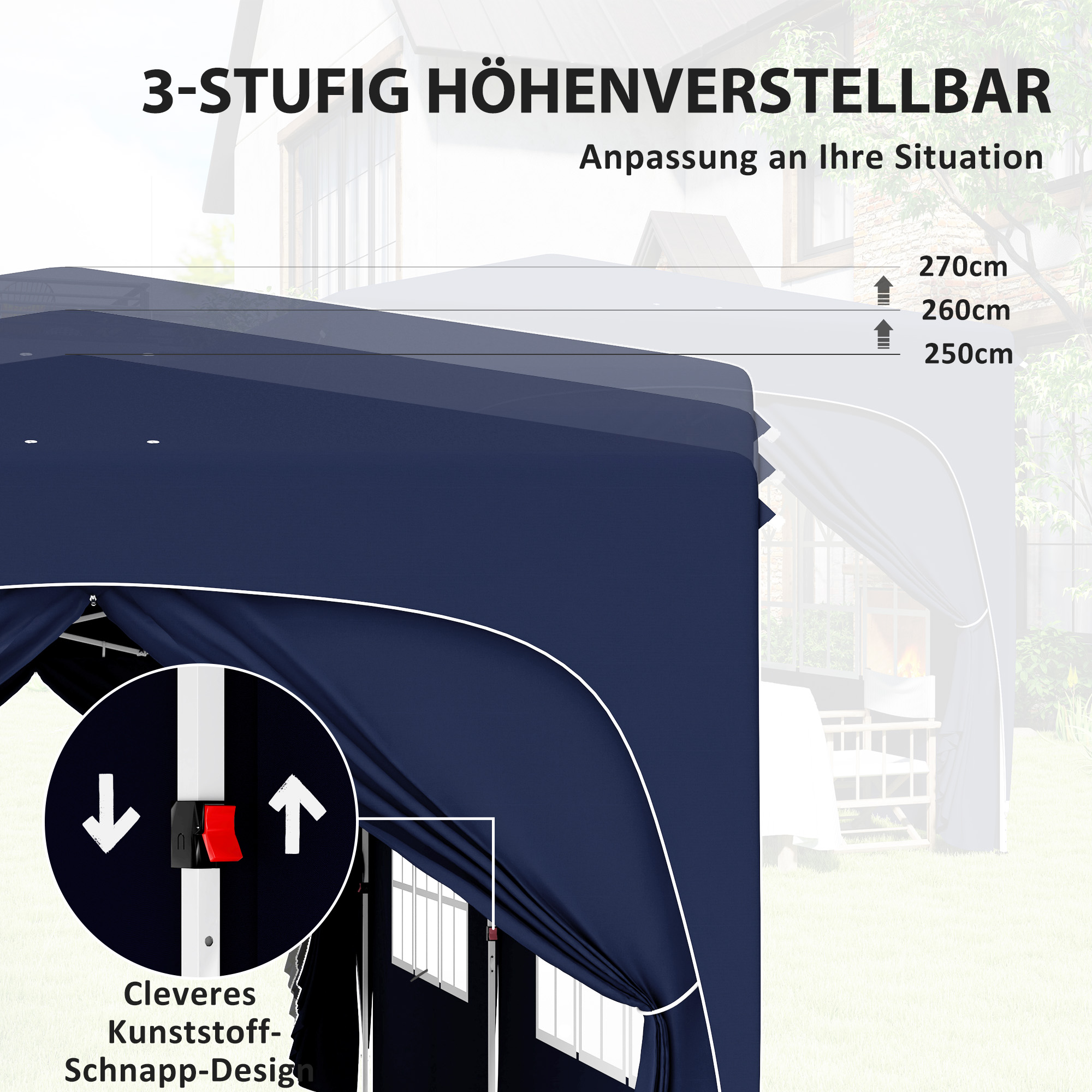 3 x 6 m Pop-up Paviljoen met Zijwanden, UPF50+ Hoogteverstelbaar Tuinpaviljoen met Draagtas en Zandzakken