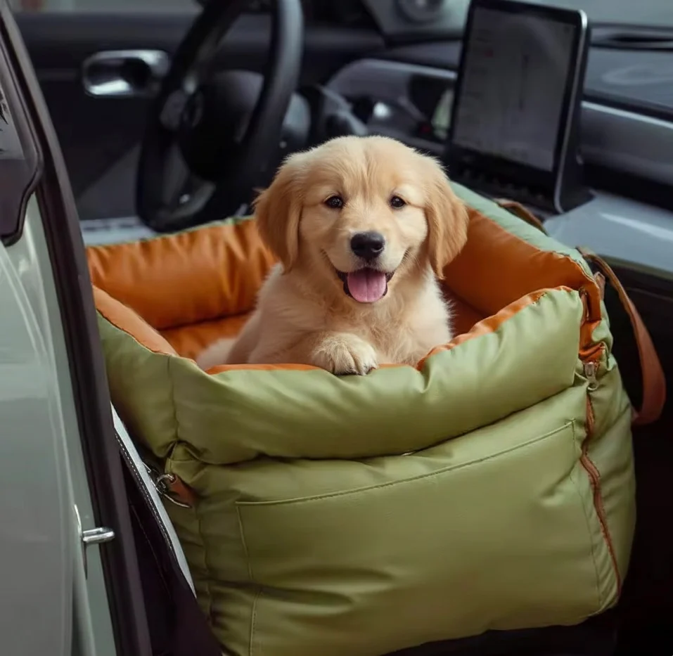 Plush Dog Car Seat with Safety Belt | Water-Repellent | 55x50x45cm | Lightweight & Portable