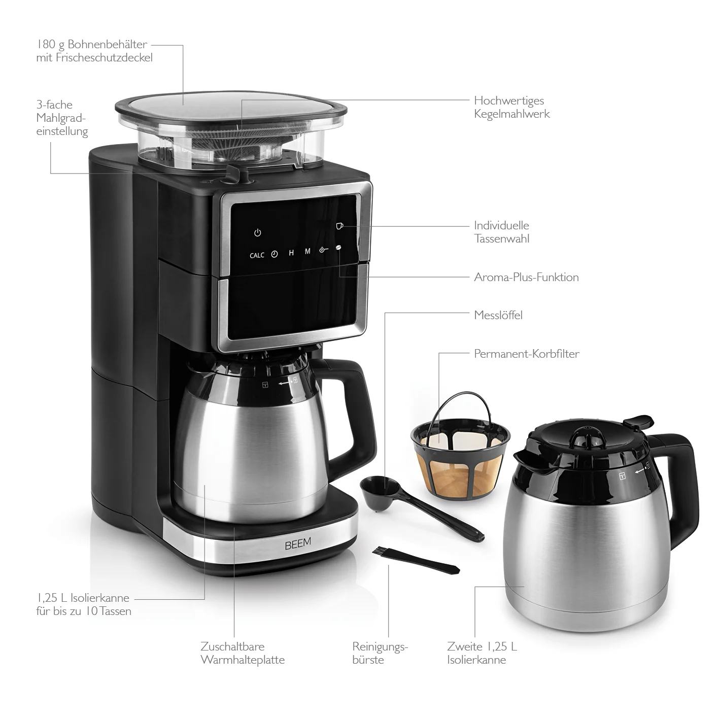 BEEM FRESH-AROMA-PERFECT III Macchina da caffè filtro con macinacaffè - 2 caraffe termiche
