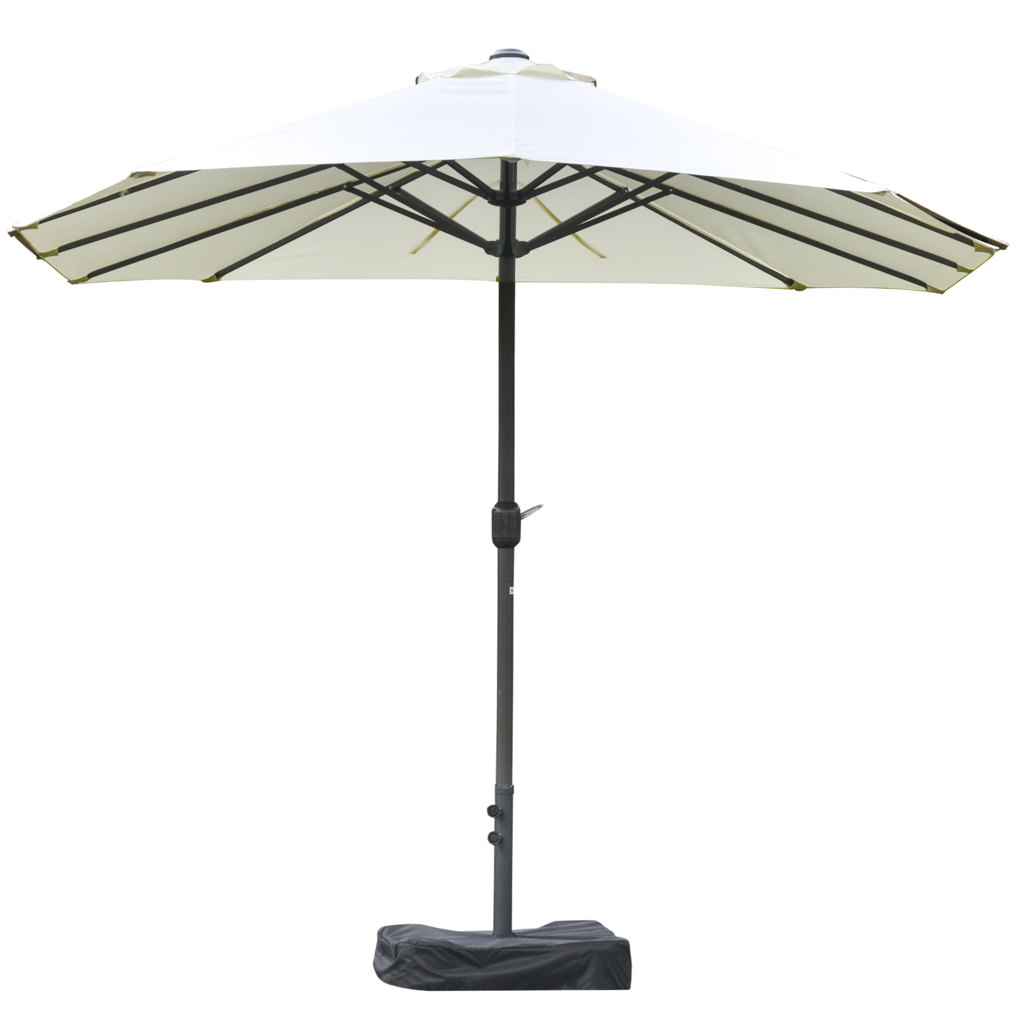 XXL-Gartenschirm, großer Sonnenschirm 4,6L x 2,7B x 2,4H m, Kurbelöffnung und -schließung, Stahl, hochdichtes Polyester, Gewichtssäcke und Sonnenschirmsockel inklusive, Creme